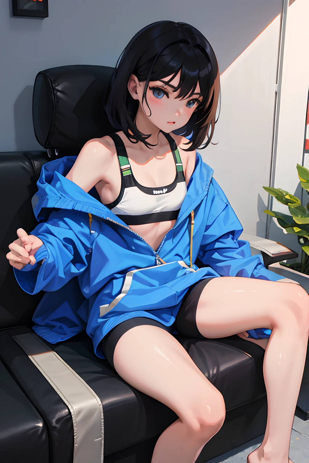 child,(masterpiece,Highest Quality),Sportsbra,Lightweight hoodie,A dark-haired