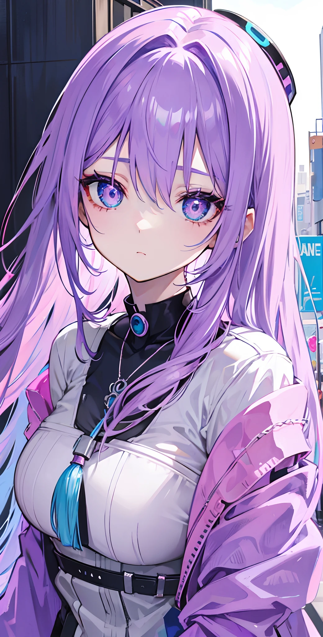 Pink-purple hair，Powder-blue pupils，Silver-blue pendant，A great beauty who captivates the country