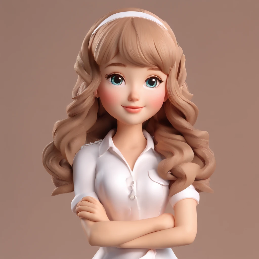 super cute girl IP by pop mart, Bright eyes, cherub,Little white dress, Clay, Models, a blind box toy, Glossy and delicate,Clean background, Good gloss, 3D rendering of,Best quality