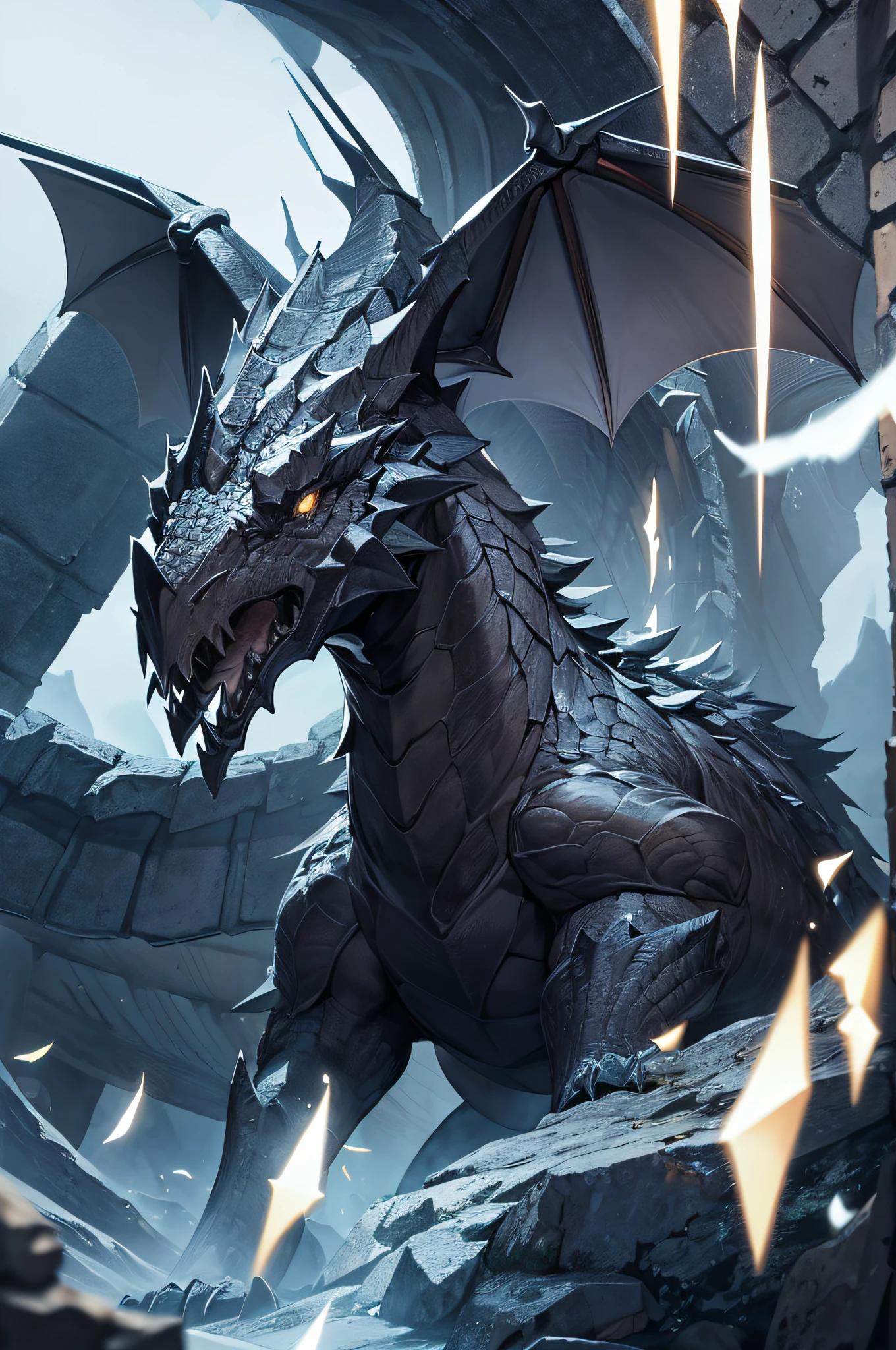 a wild dragon called Sheepstealer, he has a deformed face, contorted horns, silver scales mixed with black, he is big and ugly