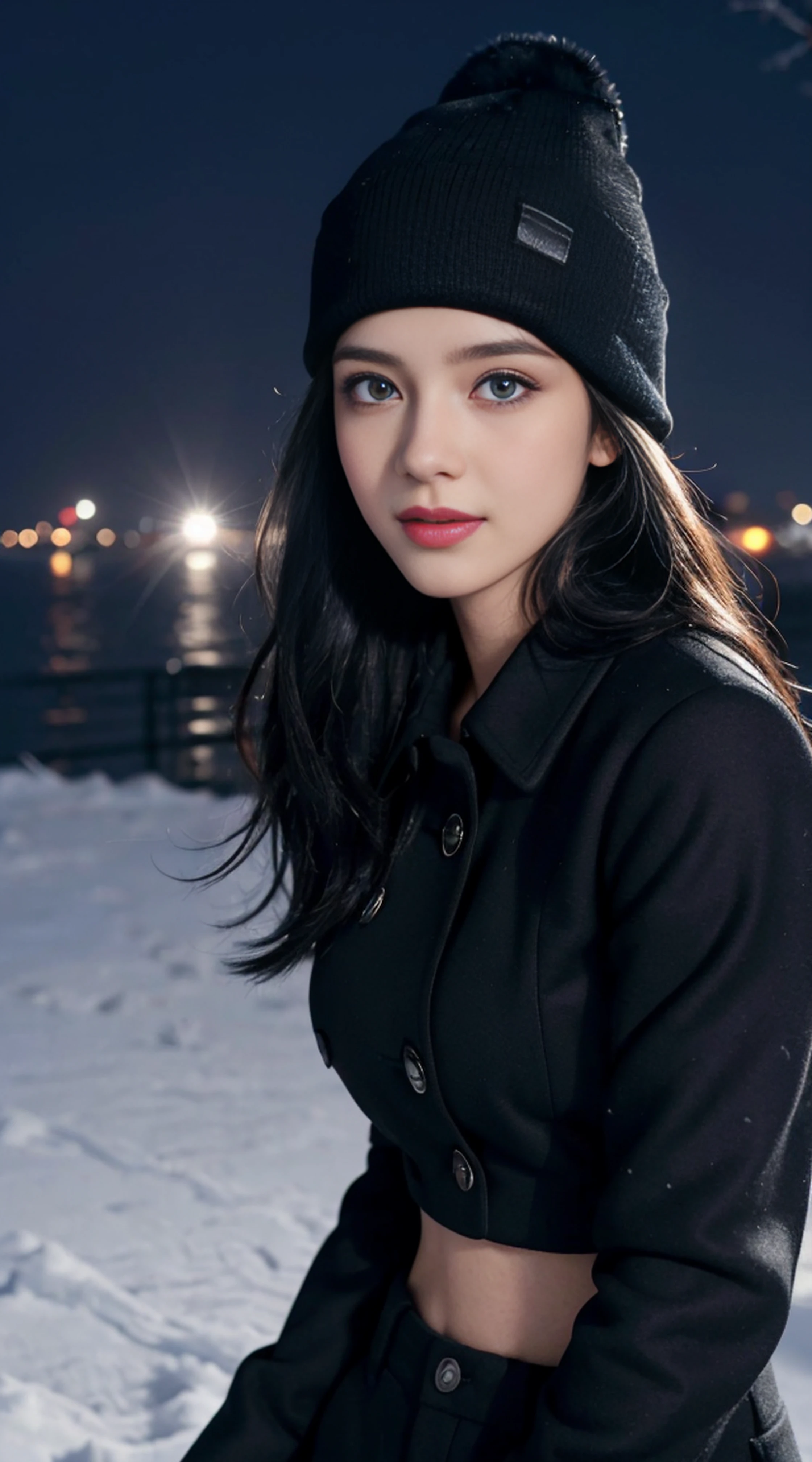 A close up of a woman in a black jacket and hat - SeaArt AI