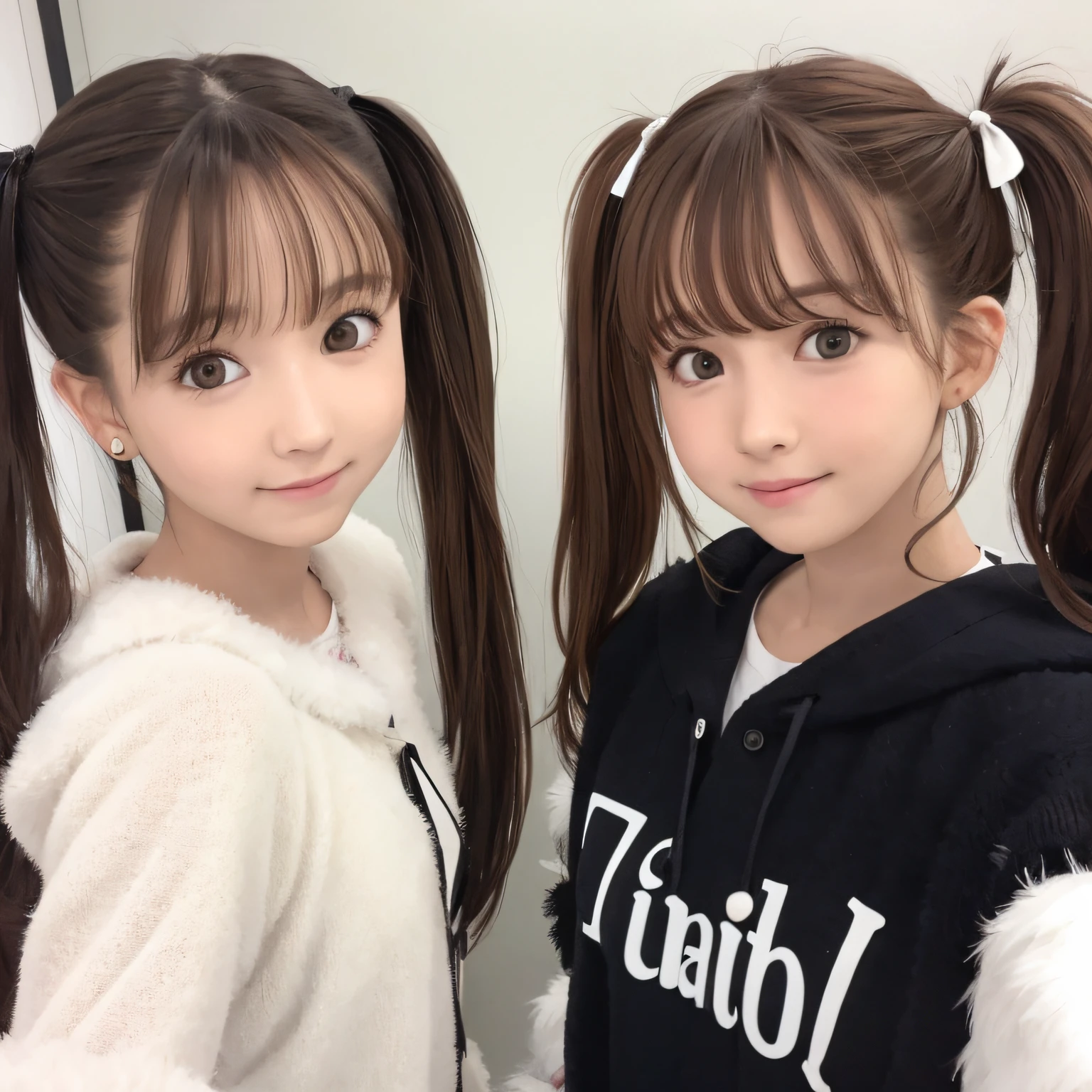 yo, 2girls,  twintails hair style,  Fluffy clothes