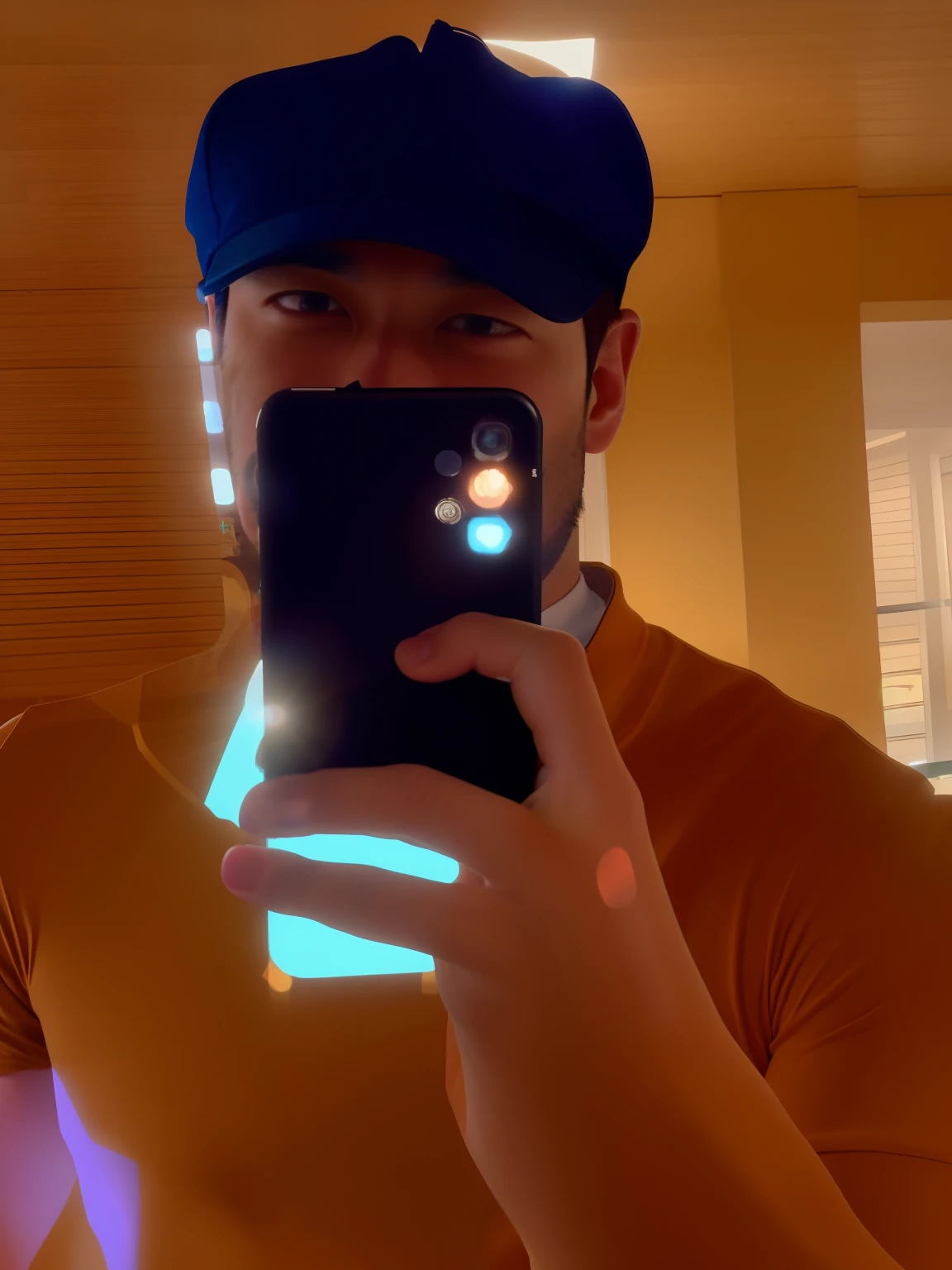 there is a man taking a picture of himself with his cell phone, very very low quality picture, holding a very advance phone, 8k selfie photograph, complete body view, android close to camera, full body profile camera shot, phone!! held up to visor, from 8 k matte, low quality photograph, listing image, very poor quality of photography, full body in camera