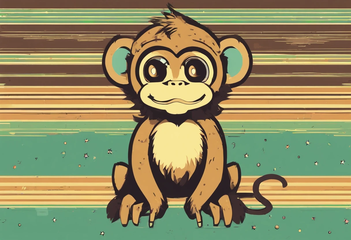 vervet monkey, light tan fur with darker brown stripes and surrounded by glowing rings made of star speckles, Saturn, masterpiece, best quality