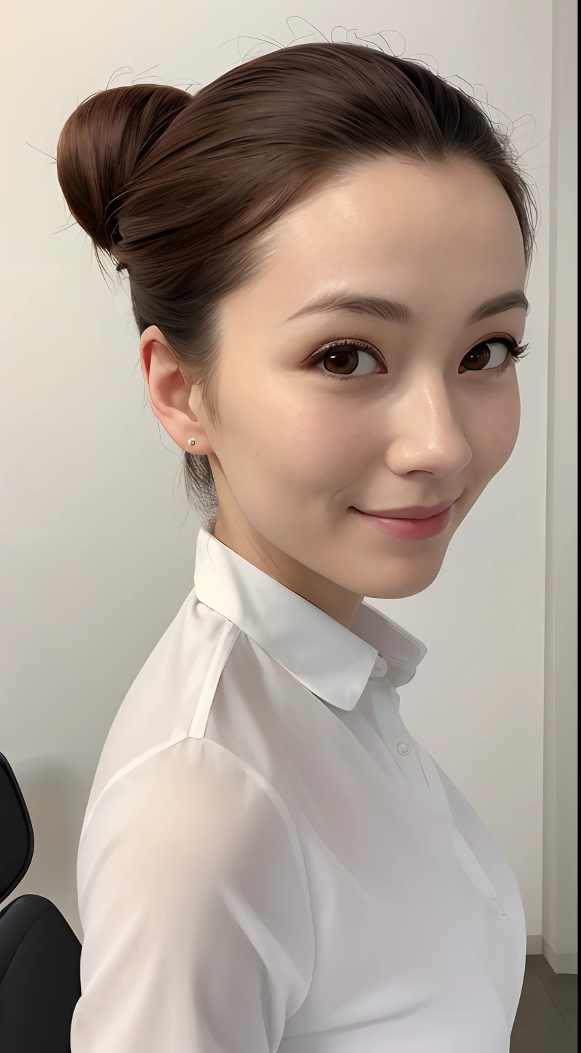 1woman, (masterpiece, best quality, high quality, highres, ultra-detailed,clean line art), office uniform, cone bun hair,