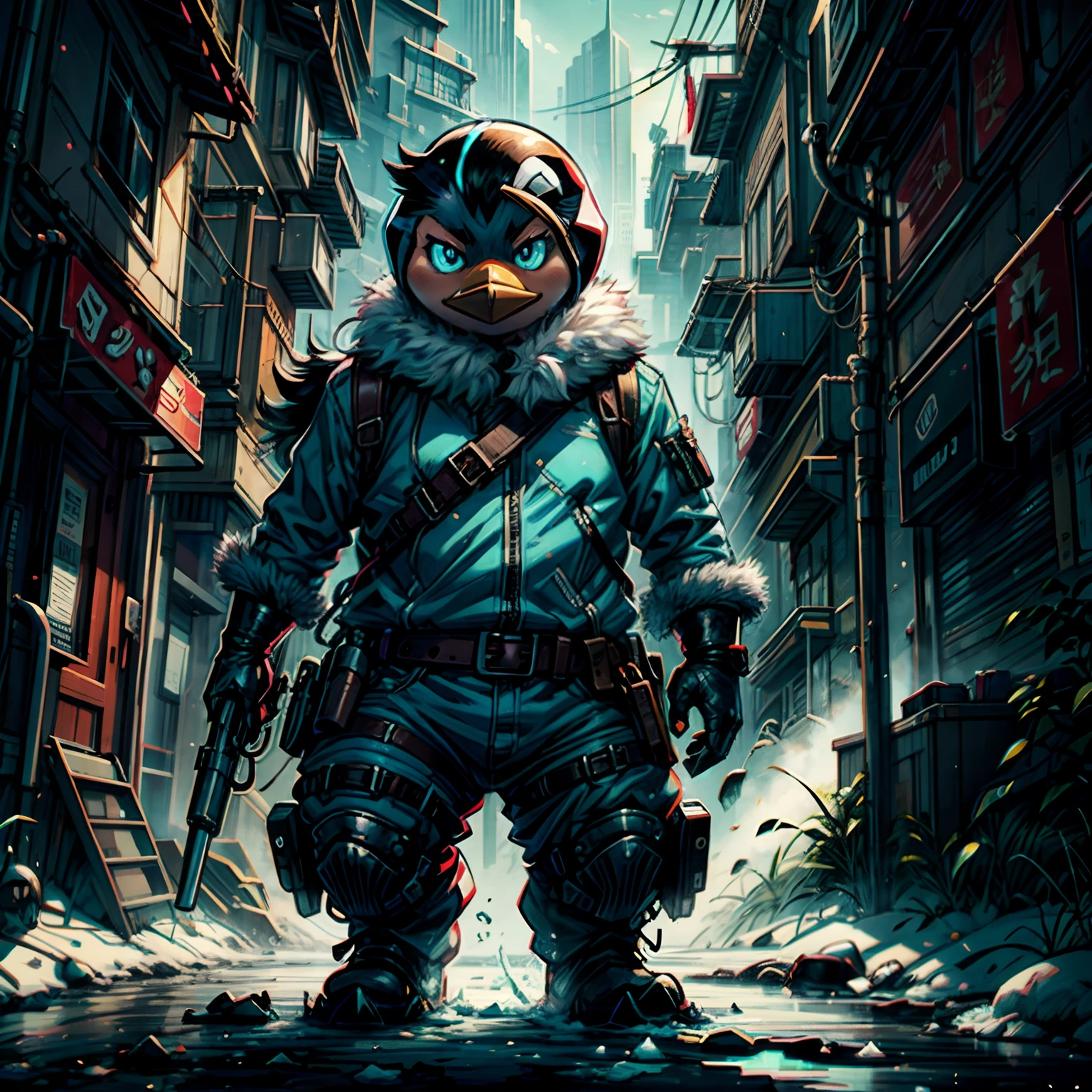 comics, Penguin by Katsuya Terada, HD, manga, toon avatar,Penguin, Katsuya Terada STYLE, POKEMON STYLE, Penguin, blue frost EYE, icy frost skin ARMOR, brown frost, furr ,Penguin, blue-whire EYES, muppet, simple, stialized, chubby, , manga, contrast, googles,brown arctic gear, furr collar