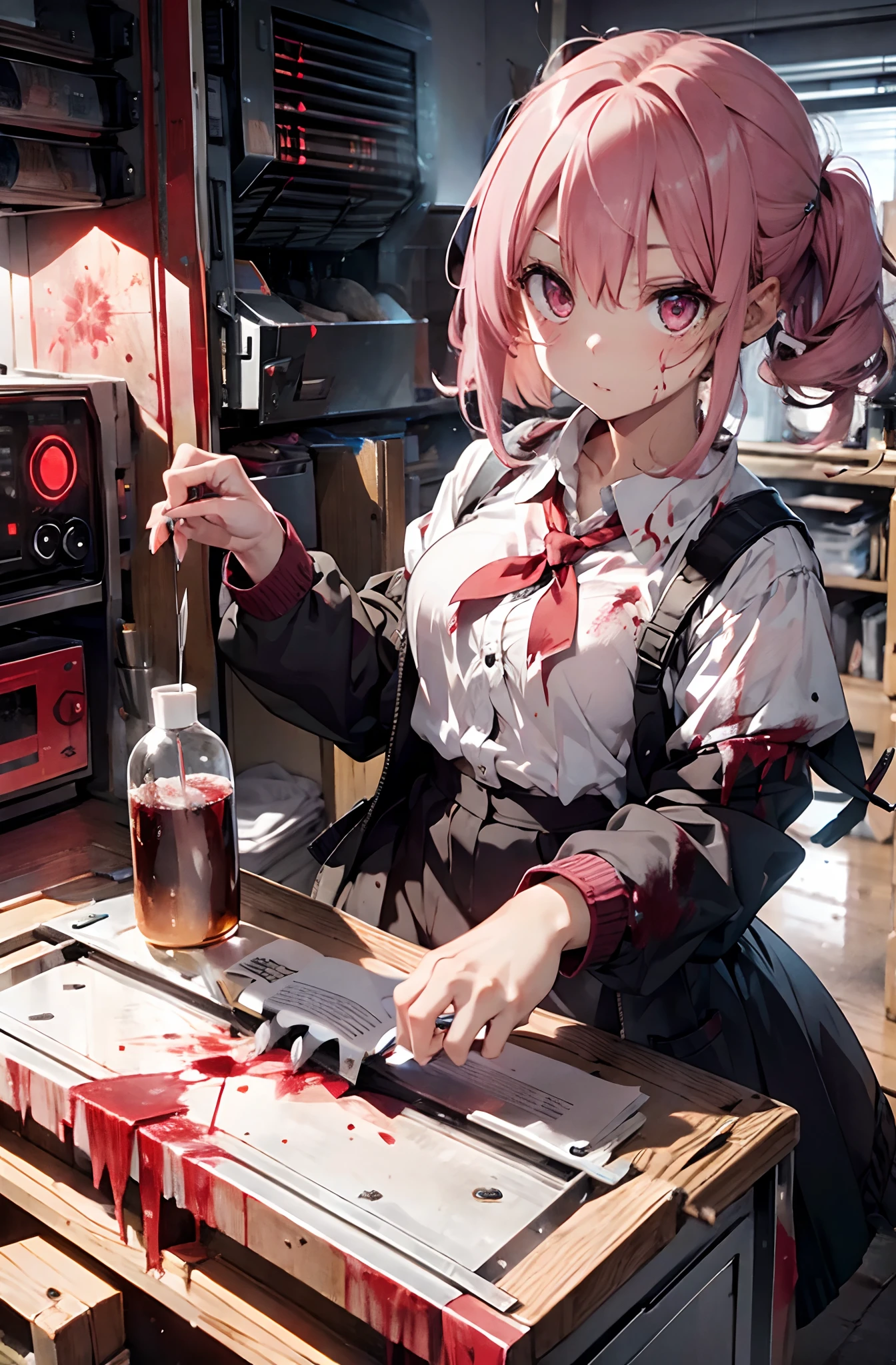 A pink-haired Katyusha Sidetail hairstyle Berry unkempt hair