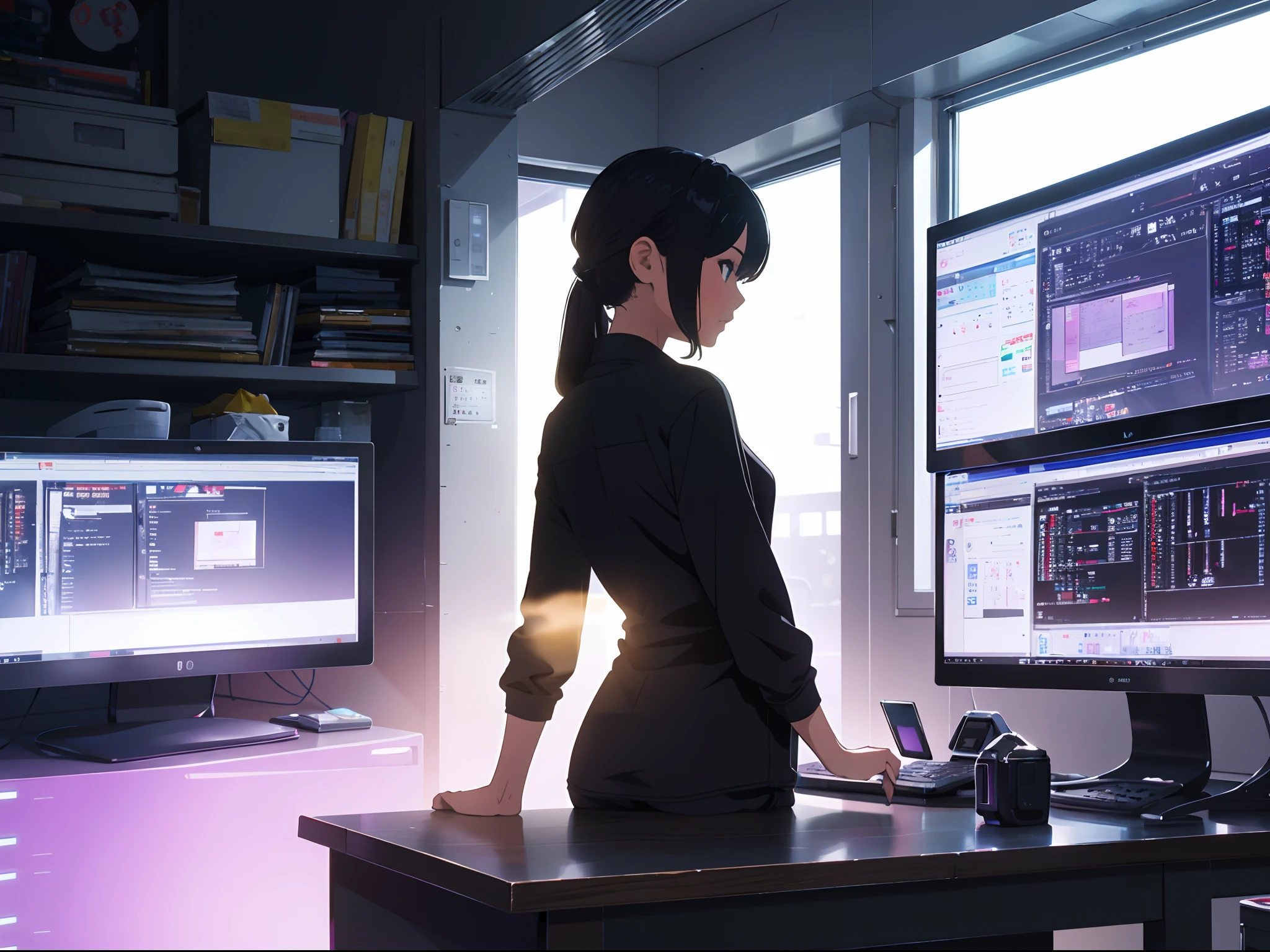(image、An ultra-high picture quality、programmer、AI)girl with、Rear view、silhuette --auto