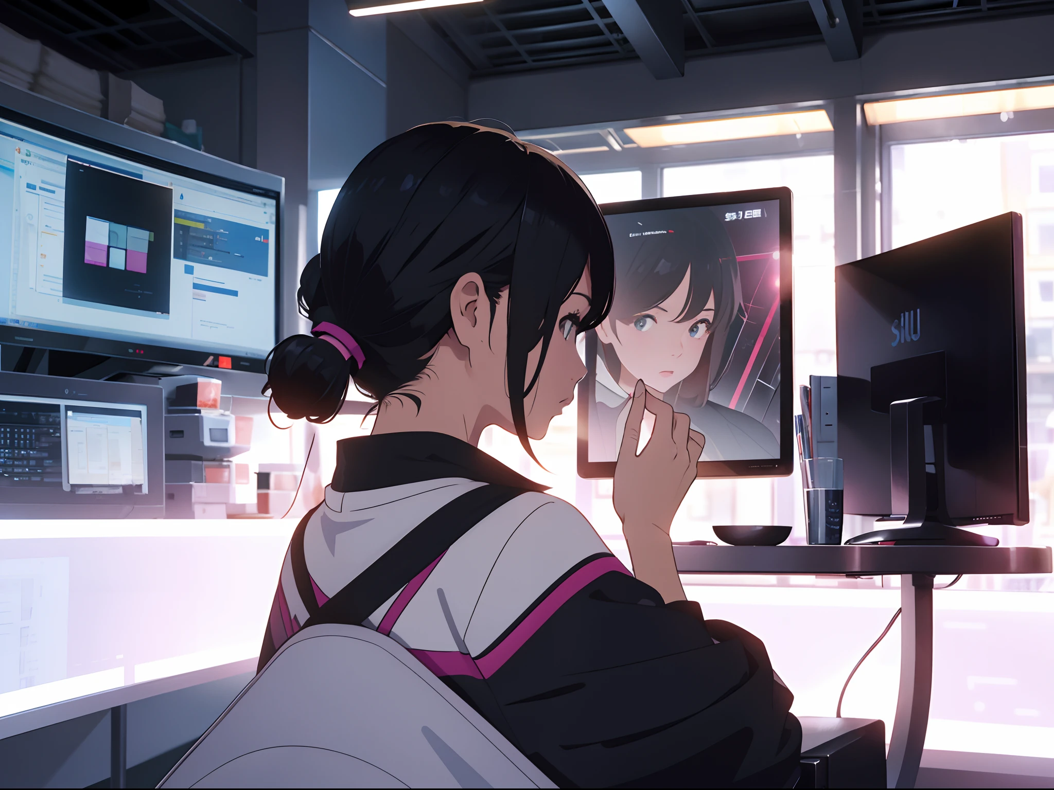 (image、An ultra-high picture quality、programmer、AI)girl with、Rear view、silhuette --auto