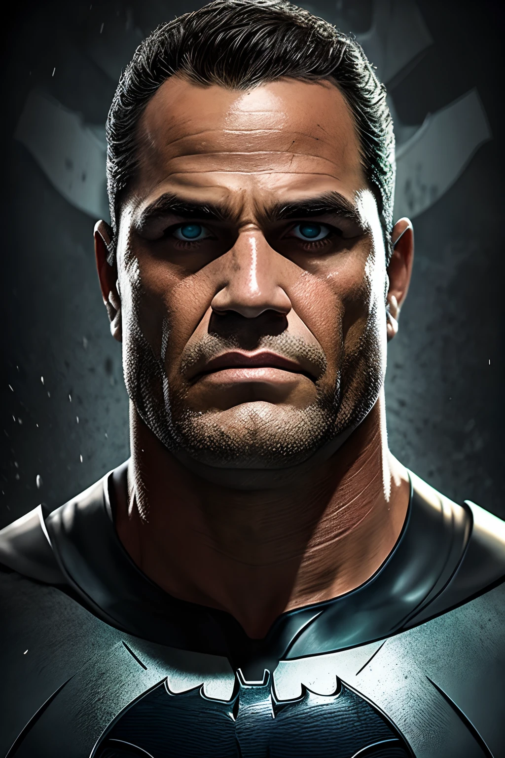 [O Batman Brasileiro], [digital illustation], [estilo sombrio], [André SombraArte], [art-station], [High definition to reveal determination], [Cores noturnas e misteriosas], [lighting dramatic], [Lente de close-up para enfatizar o rosto]