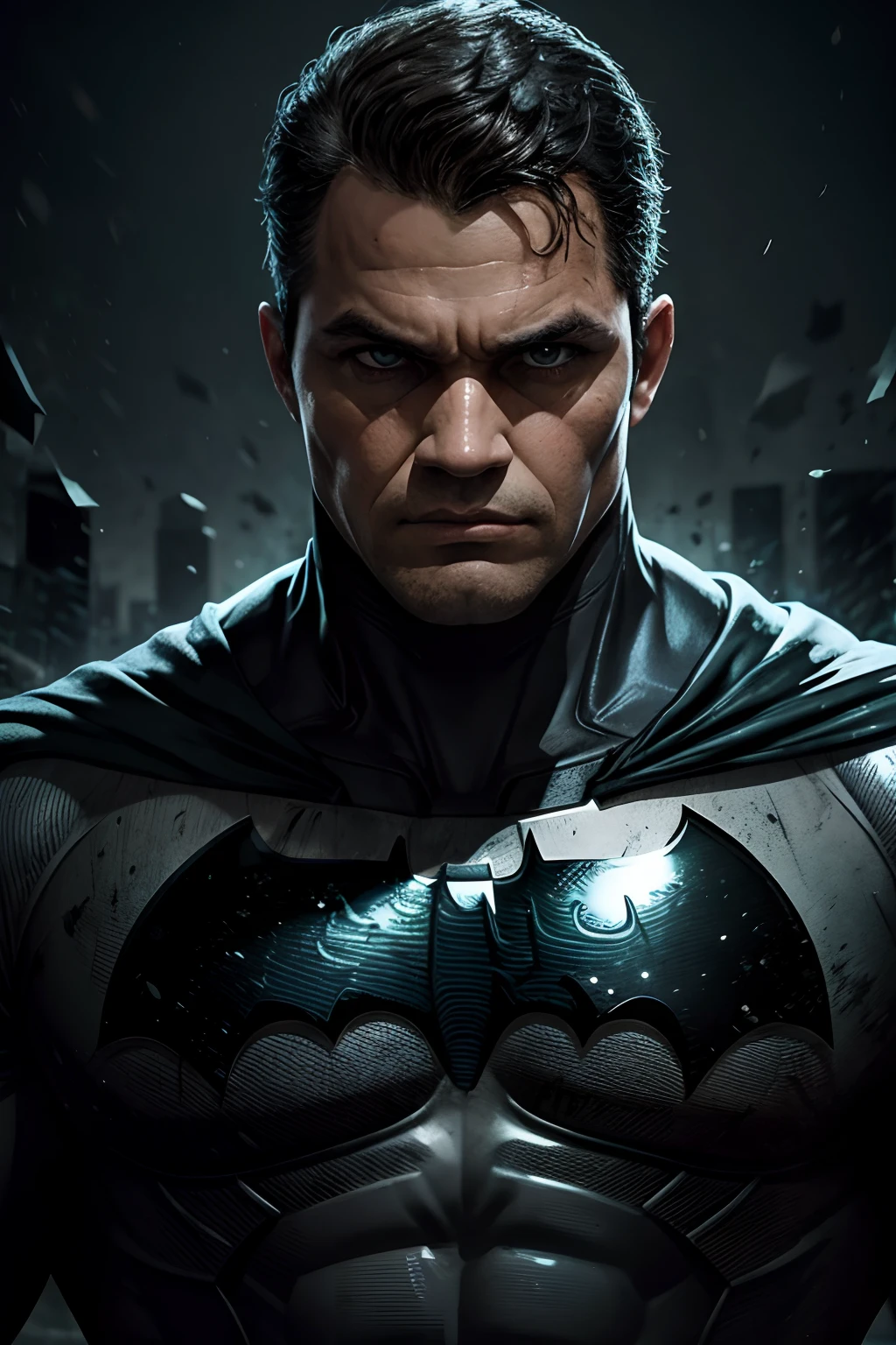 [O Batman Brasileiro], [digital illustation], [estilo sombrio], [André SombraArte], [art-station], [High definition to reveal determination], [Cores noturnas e misteriosas], [lighting dramatic], [Lente de close-up para enfatizar o rosto]