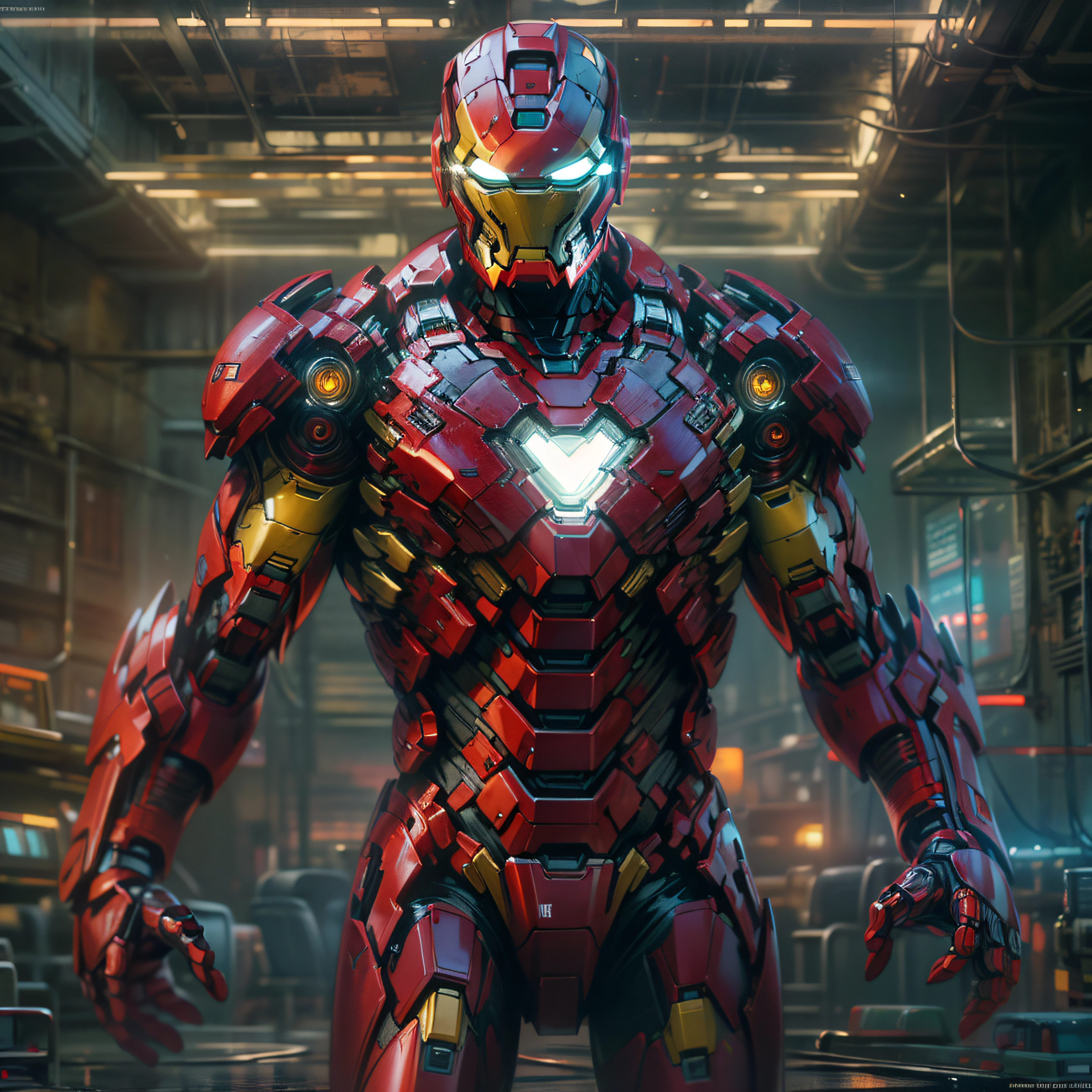 Iron Man DC Comics Cyber Punk Style (Masterpiece) (Best Quality) (Detailed) (8K) (HDR) (Wallpaper) (Cinematic Lighting) (Sharp Focus) (Intricate)