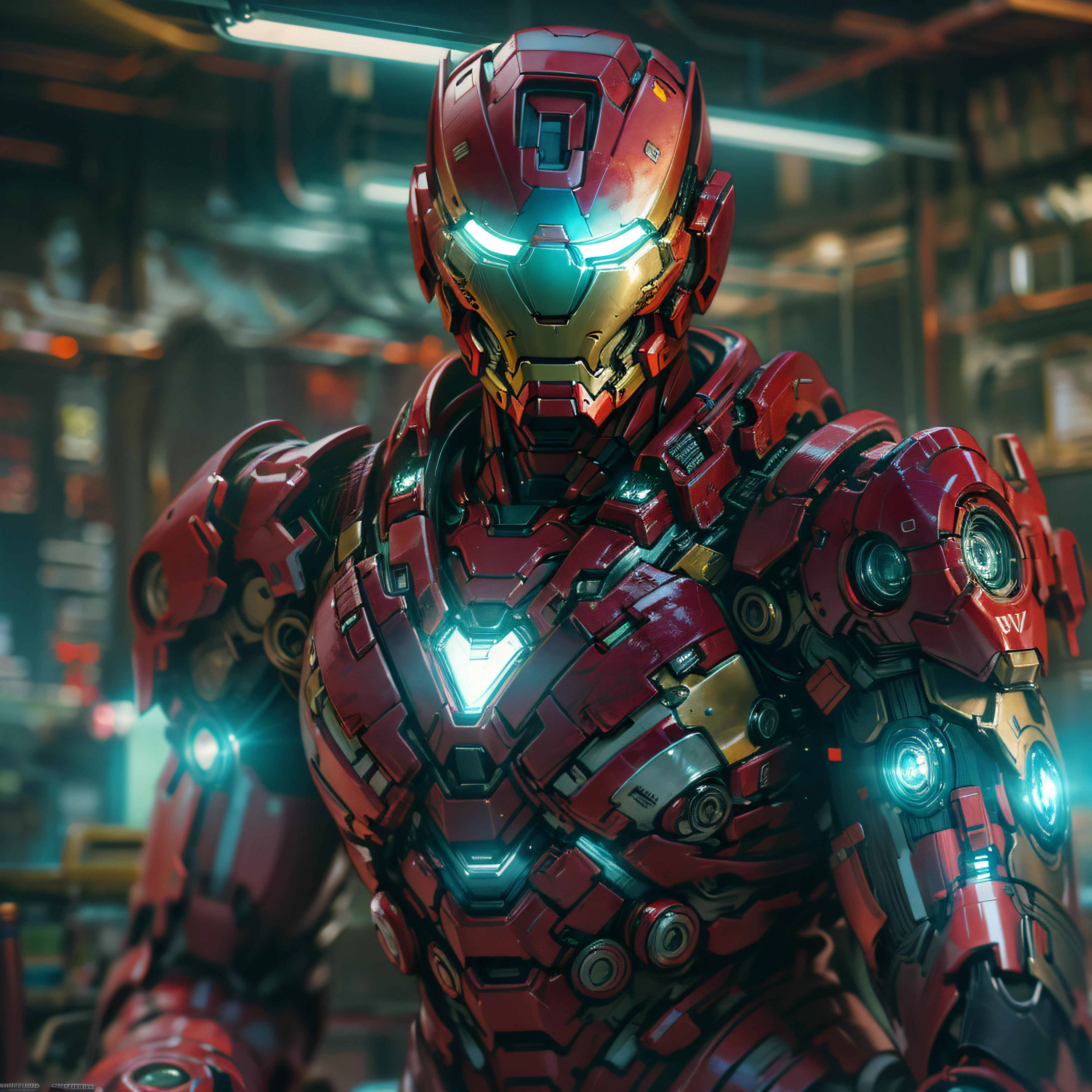 Iron Man DC Comics Cyber Punk Style (Masterpiece) (Best Quality) (Detailed) (8K) (HDR) (Wallpaper) (Cinematic Lighting) (Sharp Focus) (Intricate)