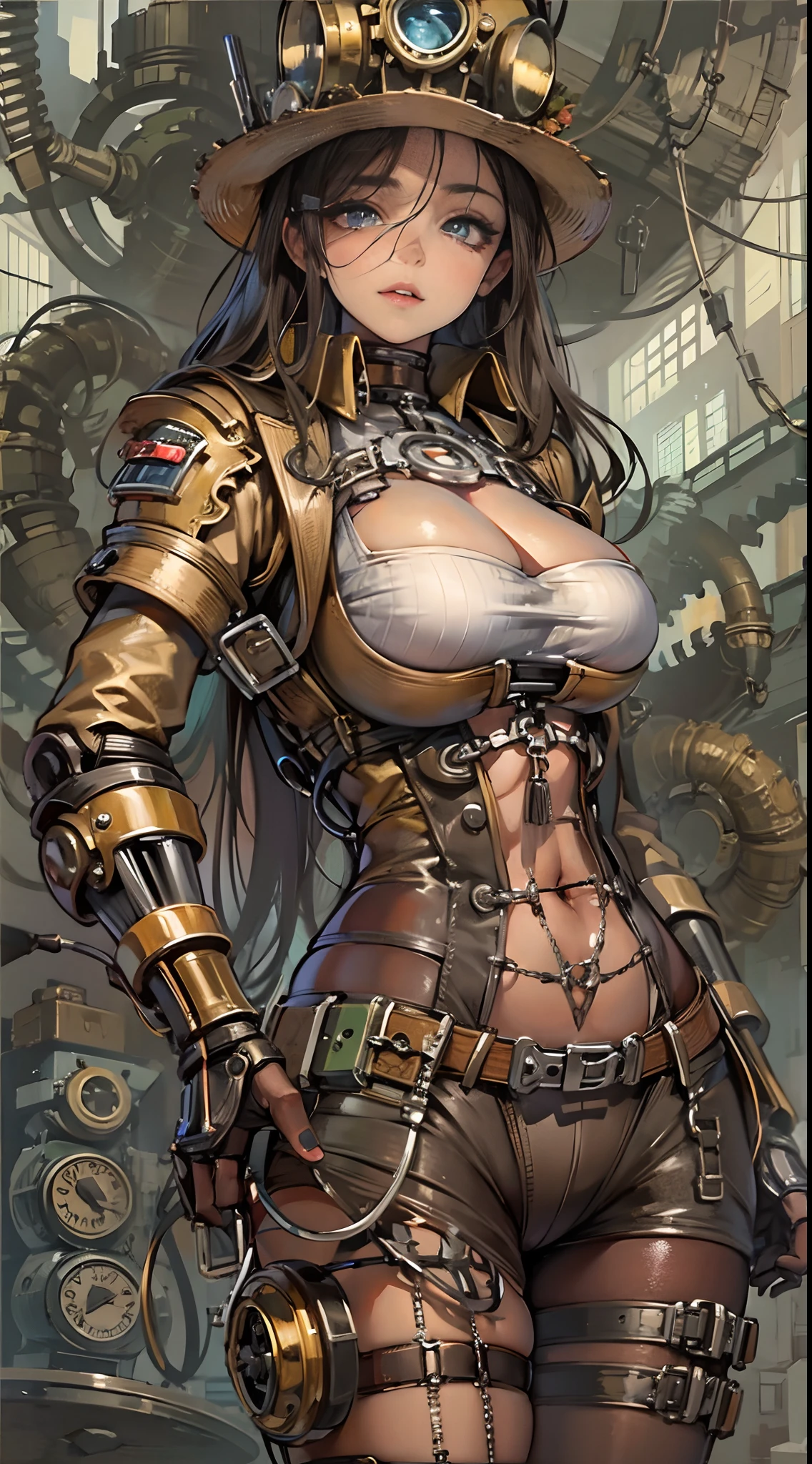 Steampunk bionic man，female pervert，huge tit