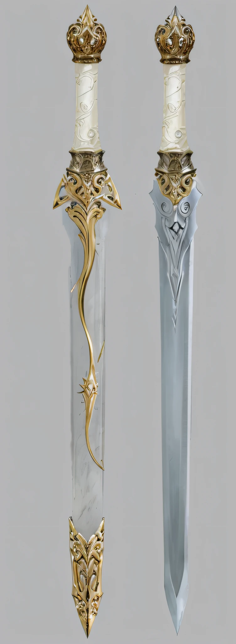 There are two different types of swords,With gold and silver accents, sword design, fantasy sword, fantasy weapon, Weapon design, beautiful sword, fantasy rpg weapon art, epic fantasy weapon art, weapon concept art, fantasy sword of warrior, blade design, arabian sword, metal swords, weaponry concept designs, weapon concept art, ornate border + concept-art