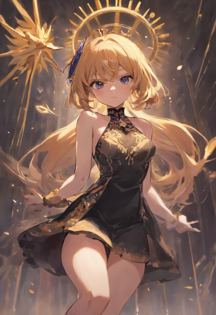 Royal sister,Black silk satin,Raised sexy,Dress revealingly cool,Bare chest,Slim legs,Full body photo,Delicate facial features,Straight limbs