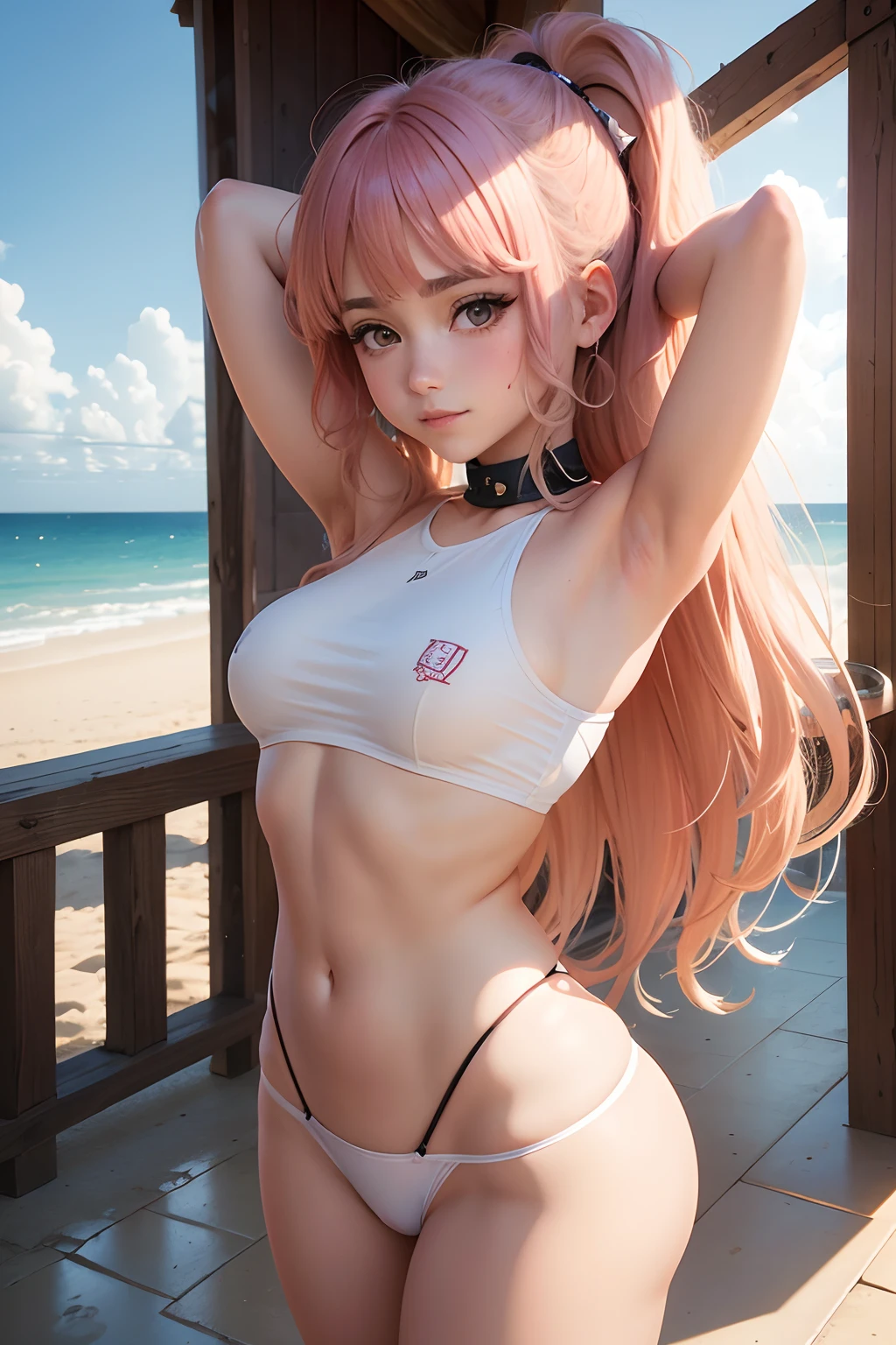 18 year old beautiful girl, ojos grandes, senos grandes, delgada, small, 8k, calidad superior, (Cabeza muy detallada: 1.0), (cara muy detallada: 1.0), (cabello muy DetallaDo: 1.0), Arte oficial muy detallado, Estilo de arte Anime Moe, Arte de anime limpio y detallado, They are smiling, cabello dorado, cabello largo y liso, pecho desnudo