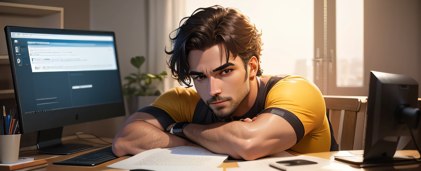 Homem ganhando dinheiro trabalhando com a internet. Imagem estilo wikihow, detalhadamente bonito, with a model that draws the attention of those who are buying an ad with this image.