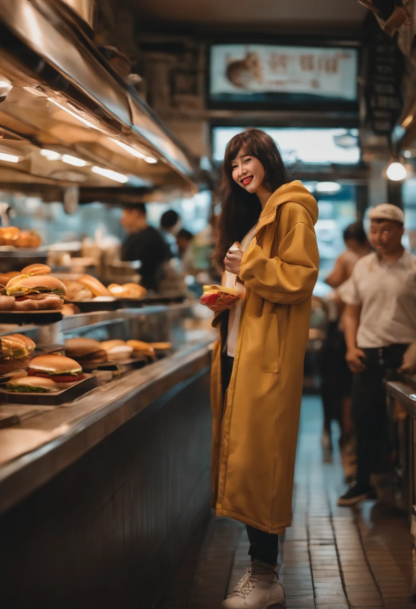 ×NSFW Inside the hamburger shop on the university campus。A well-bred young woman shows off herself wearing a hoodie with a naked smile。With naturally growing pubic hair、Walking with the female genitalia exposed。Nasty smile。Semi-long black hair、With a rich eros body。stature162centimeter、Happy smile⦅Full body like⦆⦅wetting hair⦆Ultra-realistic as a photo。(((In a crowded hamburger joint)))×NSFW
