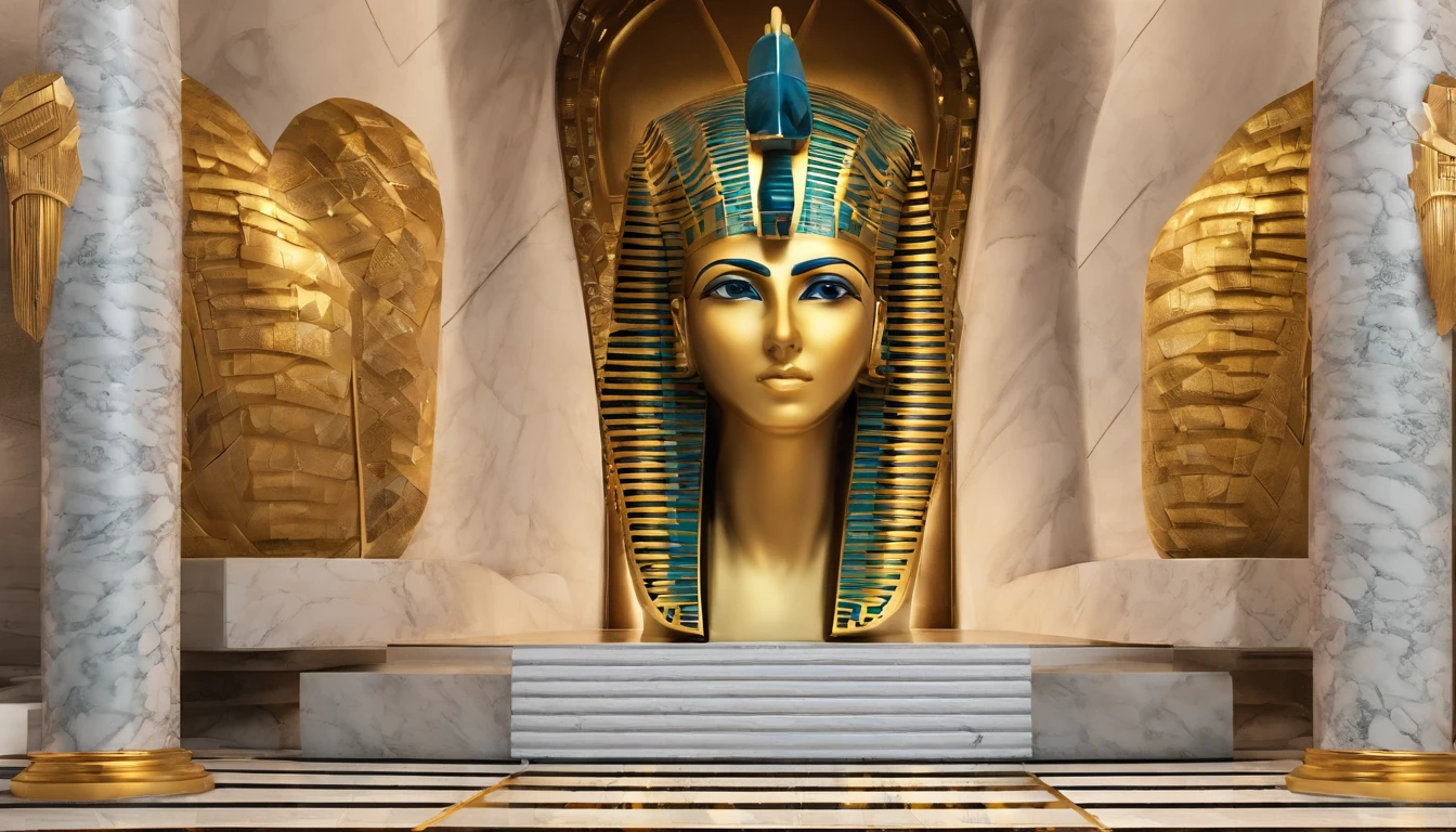 Cinematic ultra realistic photo of Cleopatra, The half-body shot focuses on Cleopatra's noble presence as she confidently grips the opened medium sized golden box in her hands, adorned with Egyptian hieroglyphs, and full of architectural plans of egyptian pyramid. The box is opened and architectural plans of egyptian pyramid are appearing inside of the box. The picture is directed by Quentin Tarantino using RED Komodo 6K cinema camera. For lighting, we will employ a combination of natural and artificial lighting techniques to evoke a sense of drama and enhance the regal atmosphere. Soft, diffused lighting will highlight Cleopatra's features and bring out the richness of her attire, while subtle directional lighting will accentuate the hieroglyphs and add depth to the golden box. --q 2 --v 5.1