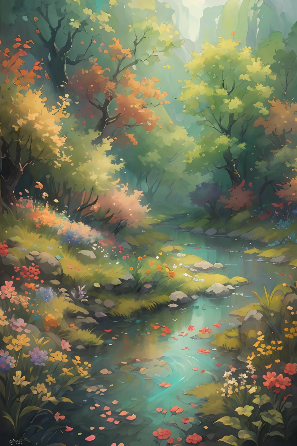 (Best quality,4K,8K,A high resolution,Masterpiece:1.2),Ultra-detailed,(Realistic,Photorealistic,photo-realistic:1.37),Amazing detail flowers,Fragrant flowers,Vibrant colors,peaceful scenery,Natural beauty,calm river,Scenic Trail,traditional painting,Soft sunlight,Impressionism,Pastel tones,Delicate petals,Subtle shadows,Peaceful atmosphere,magnificent view,Fresh air,Lush foliage,Harmonious composition,fine brush strokes,serene environment,endless horizon,SerenityofNature,Sparkling water,Invitation path,Ethereal beauty,The beauty of tranquility,Endless tranquility,A symphony of nature,Gentle breeze,Majestic mountains,awe-inspiring landscape,serene colors,Temporary moments,masterful brushstrokes,Peaceful riverbank,enchanting landscape,Moments of tranquility,Peaceful silence,whispering leaves.