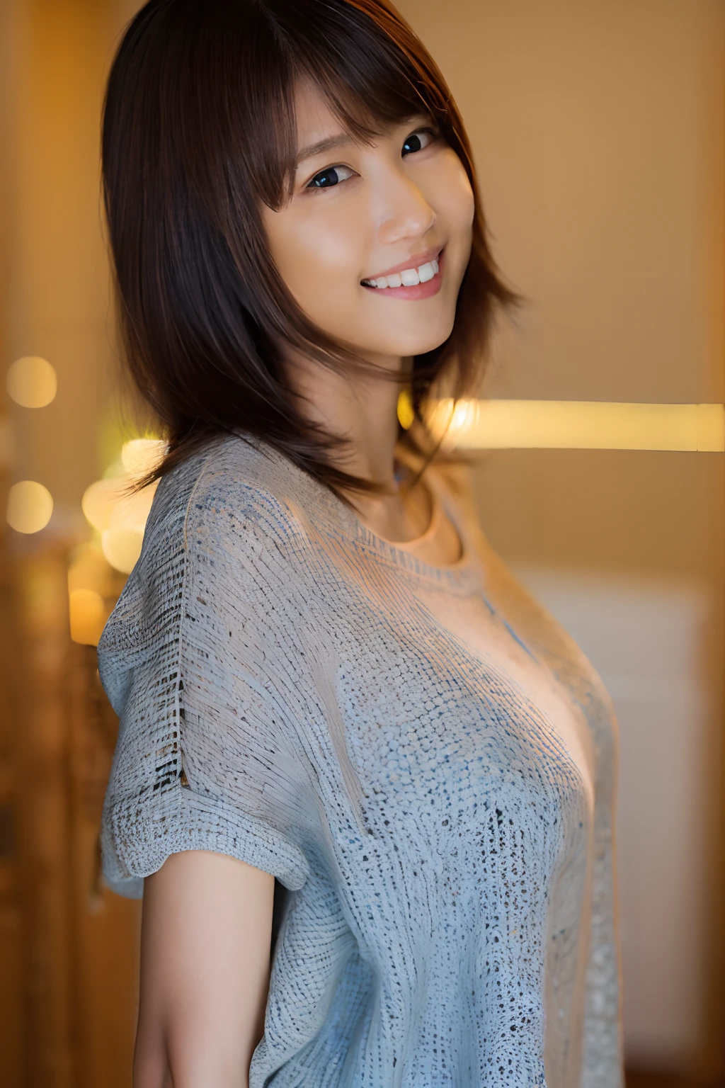 female, nudity, smile