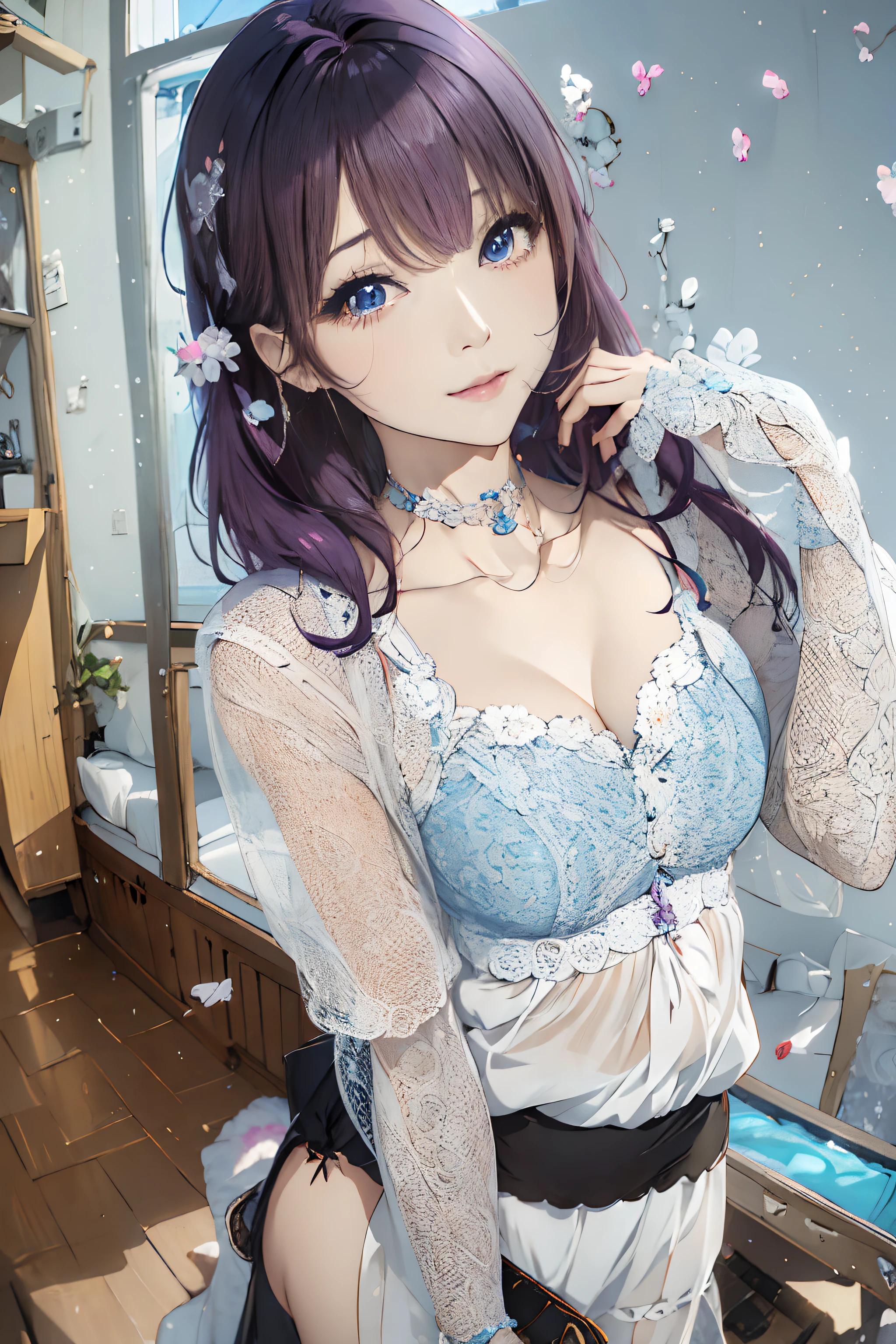 Anime girl with purple hair and blue eyes posing in front of window, Detailed Digital Anime Art, Beautiful anime girl, Smooth Anime CG Art, Beautiful Anime Portrait, beautiful alluring anime woman, guweiz, beautiful anime woman, artwork in the style of guweiz, Beautiful anime, Seductive Anime Girl, Anime visuals of cute girls, anime style 4 k