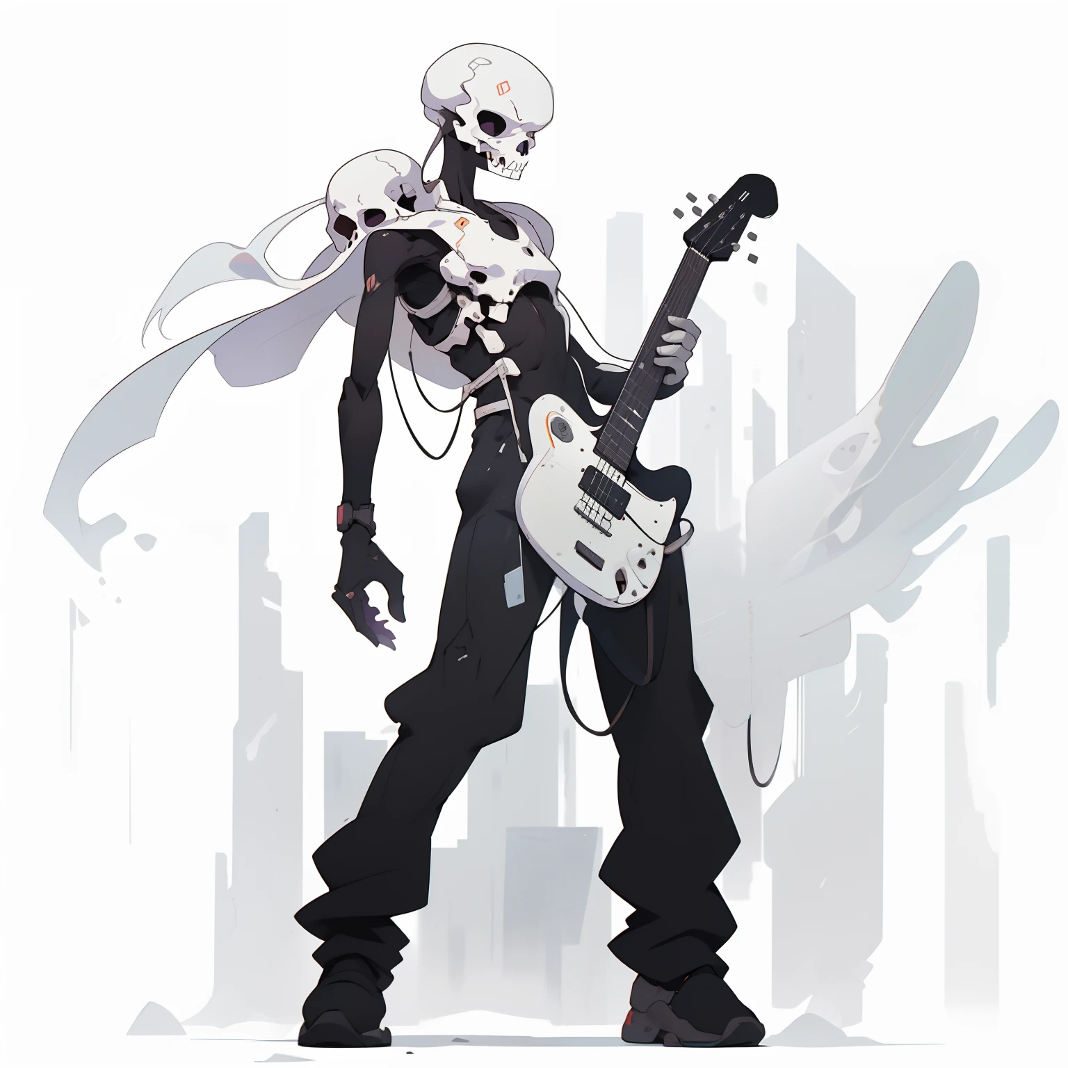 masutepiece, Best Quality, 4K, 超A high resolution, ultra-detailliert, High resolution, Ultra HD, sophisticated details, Backlight, ((Full body shot)), ((No background)), ((White background)), Man's, Street musician, Playing the guitar, Guitar Man, Skull face