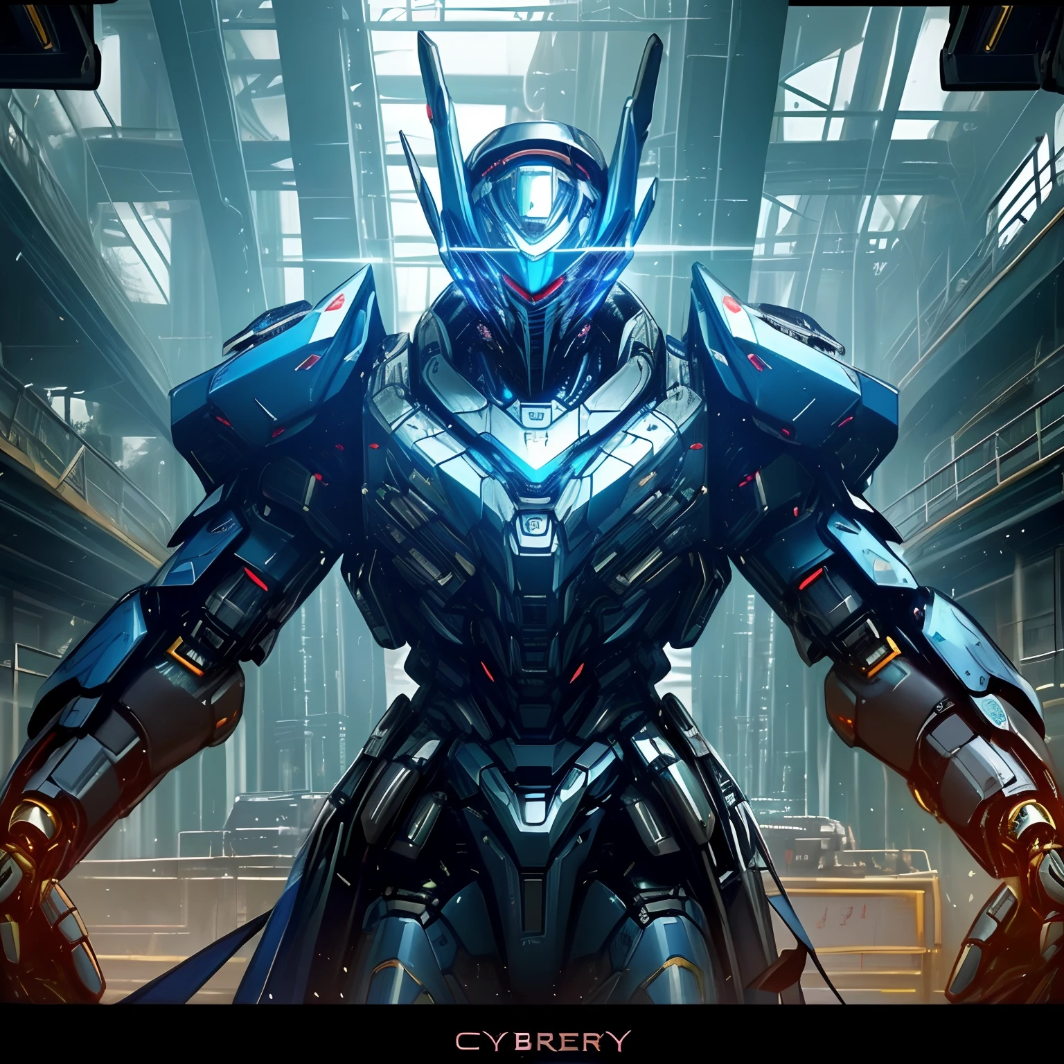 Dark_Fantasy、cyberpunked、(top-quality、masterpiece)、(Blue:1.1)、1man、Mechanical Marvel、Robot Presence、Cybernetics Guardian、Cybernetic jacket、Villa Meadow