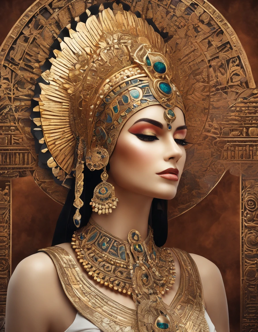 (La mejor calidad,Ultra detallado,realista:1.37),La antigua estatua de Cleopatra,Retratos,Marble texture,bellamente tallado,Joyas exquisitas,serene expression,Semblante real,Detailed facial features,vestido fluido,tocado intrincado,Fondo antiguo,warm lighting,sombras sutiles,Historical masterpiece,artistic rendition,colores vibrantes,tonos vivos,rica tonalidad,Proporciones precisas,Royal symbol,brazo levantado,cetro en mano,ojos mirando,emperatriz de Egipto,Pose elegante,Belleza cautivadora,Reina del Nilo,Ambiente regio,Presencia imponente,ethereal atmosphere,Aura majestuosa,Divina figura escultural,Trabajo impresionante,classic elegance,Magnificent craftsmanship.