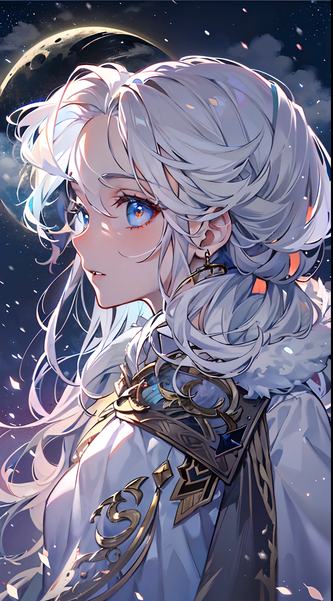 A woman with long white hair and blue eyes in a white dress - SeaArt AI