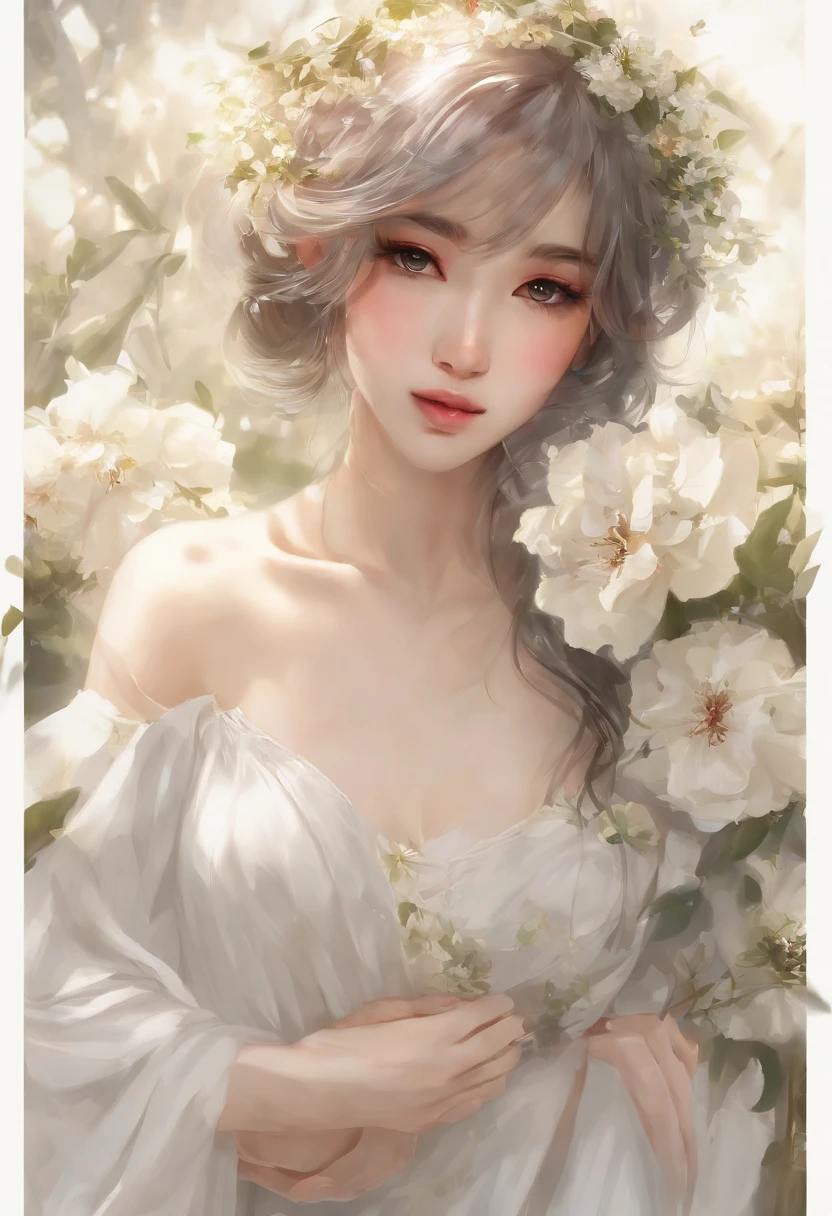 anime girl in a white dress holding a flower in a garden, beautiful anime artwork, beautiful anime art, guweiz on pixiv artstation, guweiz on artstation pixiv, beautiful anime, by Yang J, a beautiful artwork illustration, beautiful anime portrait, artwork in the style of guweiz, anime fantasy artwork, anime art wallpaper 4 k