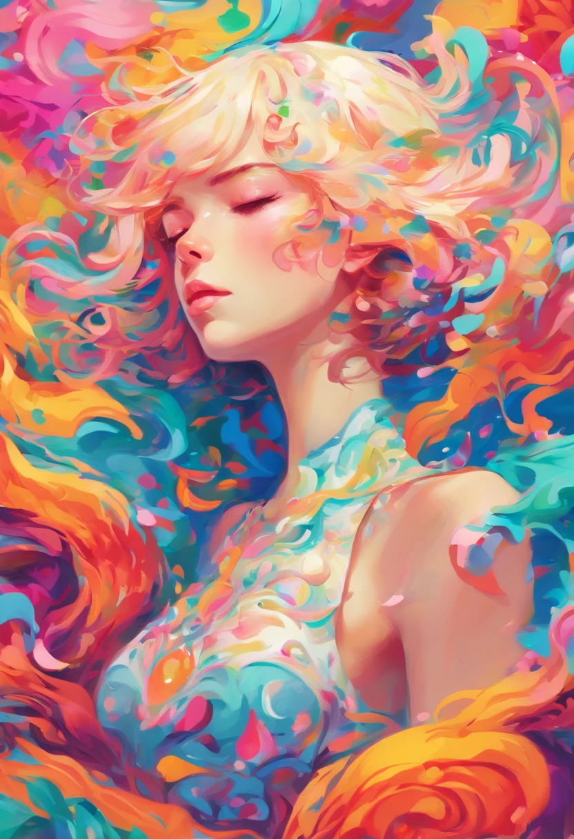(8k, best quality, masterpiece:1.2),(best quality:1.0), (ultra highres:1.0), pencil colors, Pamela Anderson, shoulder, hair ribbons, by agnes cecile, full body photography, extremely luminous bright design, pastel colors, (ink:1.3), autumn lights, 
