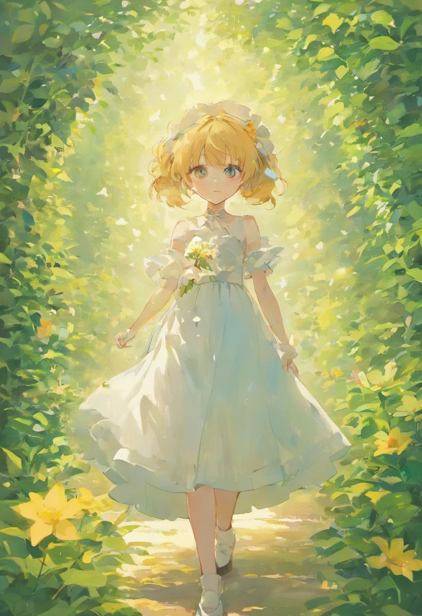 anime girl in a white dress holding a flower in a garden, beautiful anime artwork, beautiful anime art, guweiz on pixiv artstation, guweiz on artstation pixiv, beautiful anime, by Yang J, a beautiful artwork illustration, beautiful anime portrait, artwork in the style of guweiz, anime fantasy artwork, anime art wallpaper 4 k