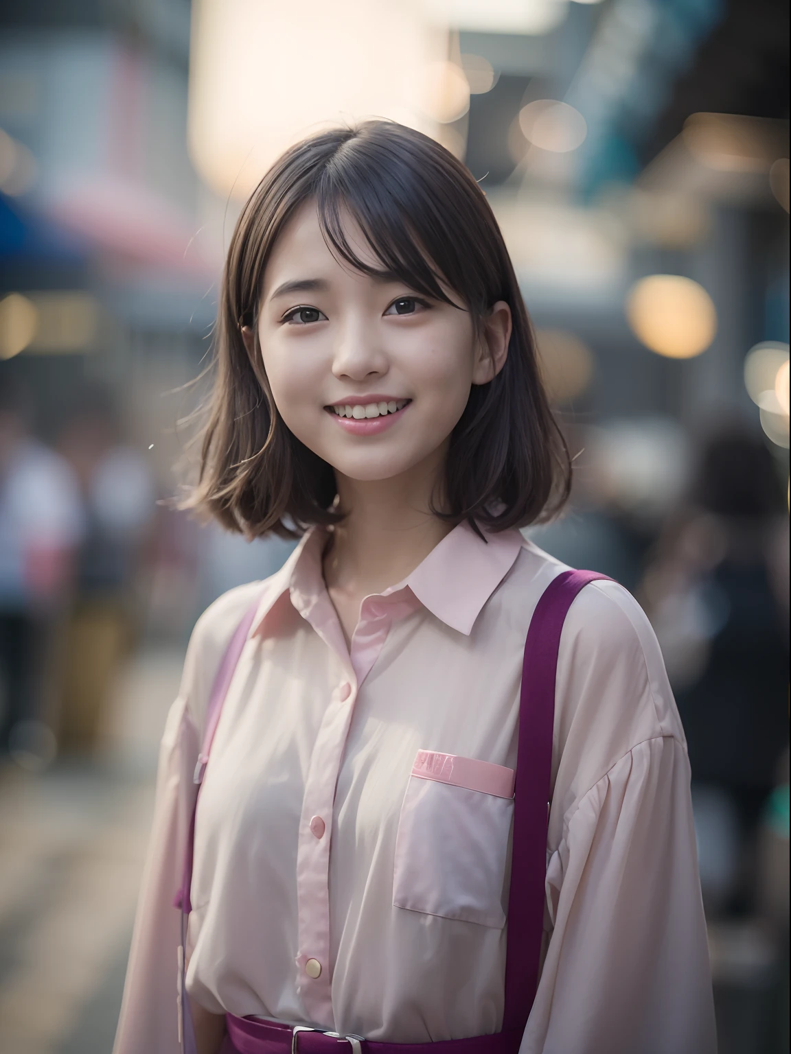 Woman Standing On The Side Of The Street、Young Asian Woman、a photography of a beautiful woman、Japan Person Model、beautiful young woman with、60mm portrait、Color photo portrait 4k、Soft portrait shots 8k、 girl、Happy smile、(8K、Raw photography、top-quality、masterpiece:1.2)、(realisitic、Photorealsitic:1.37)、ultra-detailliert、
1 girl in、cute little、独奏、Beautiful detailed sky、Detailed Cafe、natta、Standing、date、(blush of the nose)、(A smile:1.1)、(Mouth closed)、tiny chest、seducting smile、Night amusement park、merry-go-round、profetional lighting、Sony A7R4、Zessie 50mm f1.8、
medium breasts、Beautiful Detail Eye、(shirt with collar:1.1)、a bow tie、pleatedskirt、(short-hair:1.2)、Floating hair、Happy smile、Happy smile、17 year old