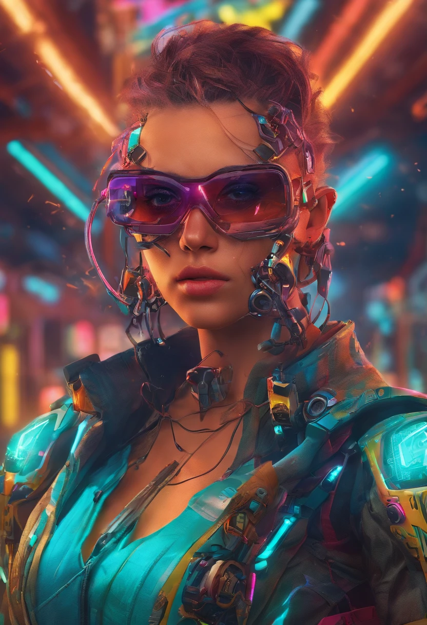 (highly detailed: 1.2), (canon EOS R6 best quality: 1.2), (8k: 1.0), (emb-rrf-low: 1.0), (lots of large black tattoos on cybernetic head open in the middle showing the inside, detailed face, hyper detailed eyes and wearing hi-tech sunglasses with holographic display 1.2), sharp focus (awarded photo: 1.2), (subsurface scatter: 1.2), (subsurface scatter: 1.2). 1.1) (a beautiful ultra-detailed cyborg: 1.2), ( hyper-detailed hair: 1.2), (wonderful body: 1.2), (full body: 1.2), (dynamic stance :1.2), neon glow, (detailed cybernetic eyes:1.1), close-up (hyperrealistic:1.2), rpg, CyberPunk 2077 style, dramatic lighting, (highly detailed futuristic cityscape:1.2), (sci-fi: 1.2). 1.2), professional portrait photography, by wlop greg rutkowski jeffrey simpson alphonse mucha