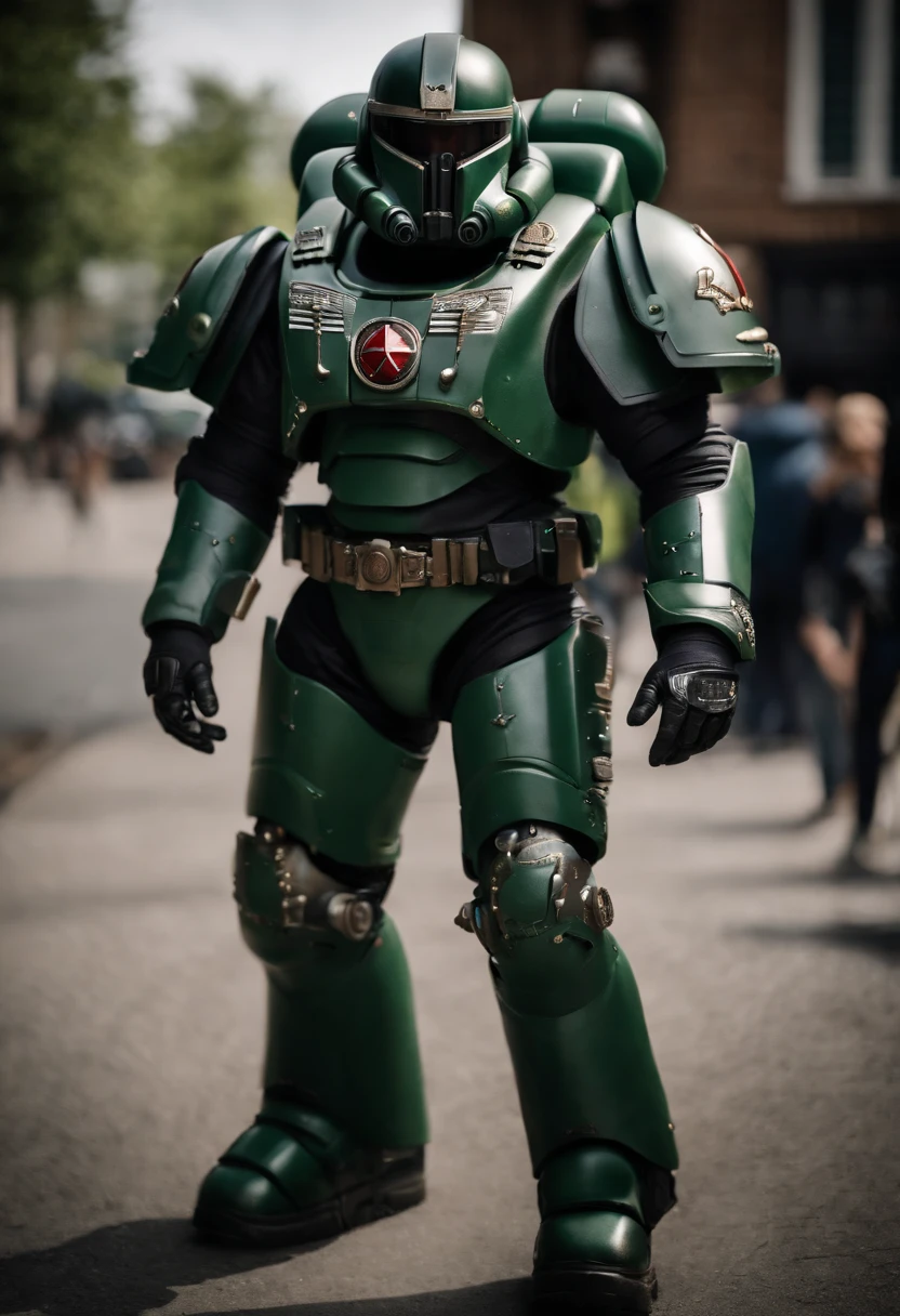 Shaquille o'neal como Um Astartes space marine ,Altamente realista, em sua armadura Power armor Cor verde, Ultra realismo, best quality, altos detalhes, Martelo de guerra40k