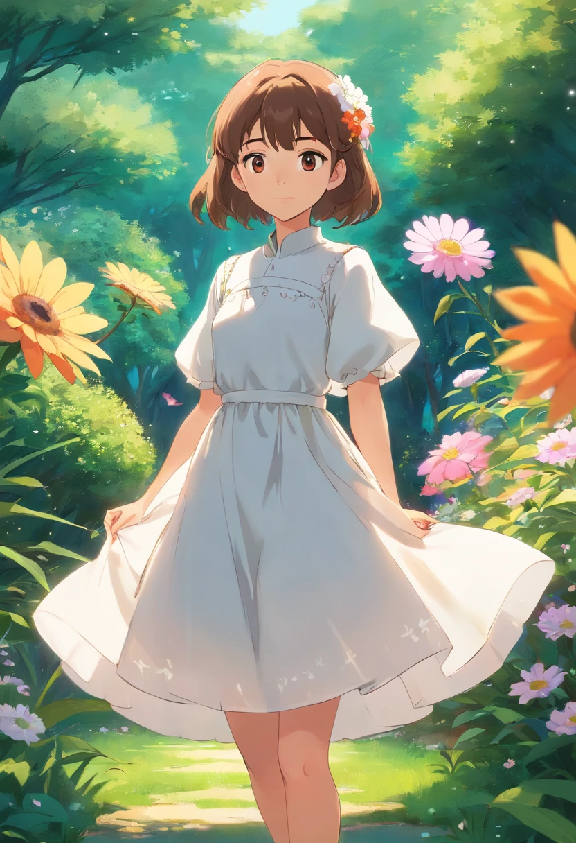 anime girl in a white dress holding a flower in a garden, beautiful anime artwork, beautiful anime art, guweiz on pixiv artstation, guweiz on artstation pixiv, beautiful anime, by Yang J, a beautiful artwork illustration, beautiful anime portrait, artwork in the style of guweiz, anime fantasy artwork, anime art wallpaper 4 k