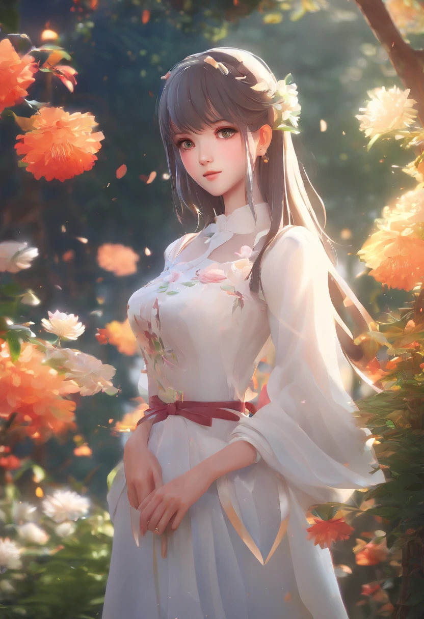 anime girl in a white dress holding a flower in a garden, beautiful anime artwork, beautiful anime art, guweiz on pixiv artstation, guweiz on artstation pixiv, beautiful anime, by Yang J, a beautiful artwork illustration, beautiful anime portrait, artwork in the style of guweiz, anime fantasy artwork, anime art wallpaper 4 k