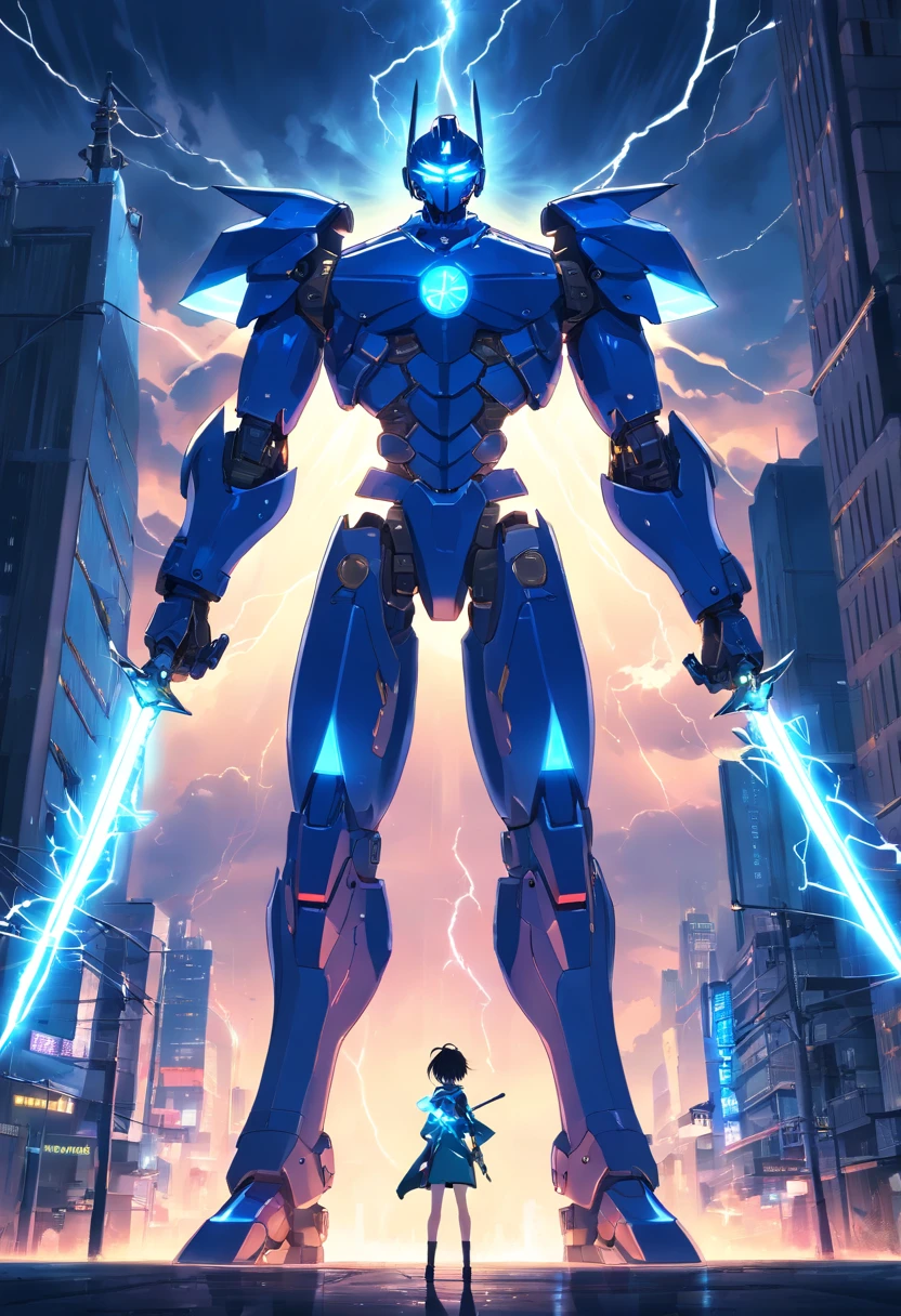 Blue Ghost Hunter, (Giant: 1.6), Super Cool Ghost Killer, Wearing blue mechanical armor, Surrounded by lightning, holding samurai sword, super detailed, Realistic, shiny, Reflective, Galaxy Control Mask, mechs, SH4G0D, GlowingRunes_Red, Full body, movie, Dark background, Backlight, High contrast, cosmic space,