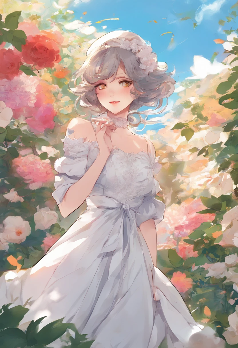 anime girl in a white dress holding a flower in a garden, beautiful anime artwork, beautiful anime art, guweiz on pixiv artstation, guweiz on artstation pixiv, beautiful anime, by Yang J, a beautiful artwork illustration, beautiful anime portrait, artwork in the style of guweiz, anime fantasy artwork, anime art wallpaper 4 k