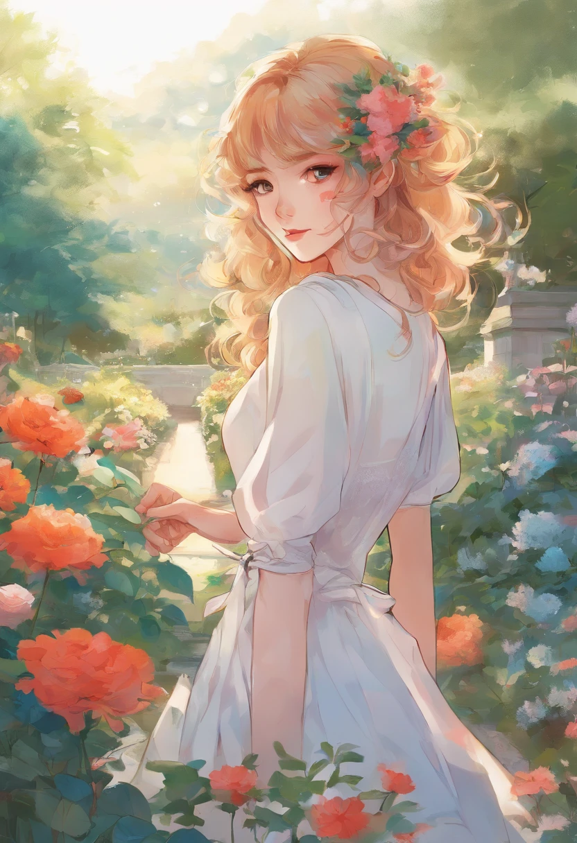 anime girl in a white dress holding a flower in a garden, beautiful anime artwork, beautiful anime art, guweiz on pixiv artstation, guweiz on artstation pixiv, beautiful anime, by Yang J, a beautiful artwork illustration, beautiful anime portrait, artwork in the style of guweiz, anime fantasy artwork, anime art wallpaper 4 k