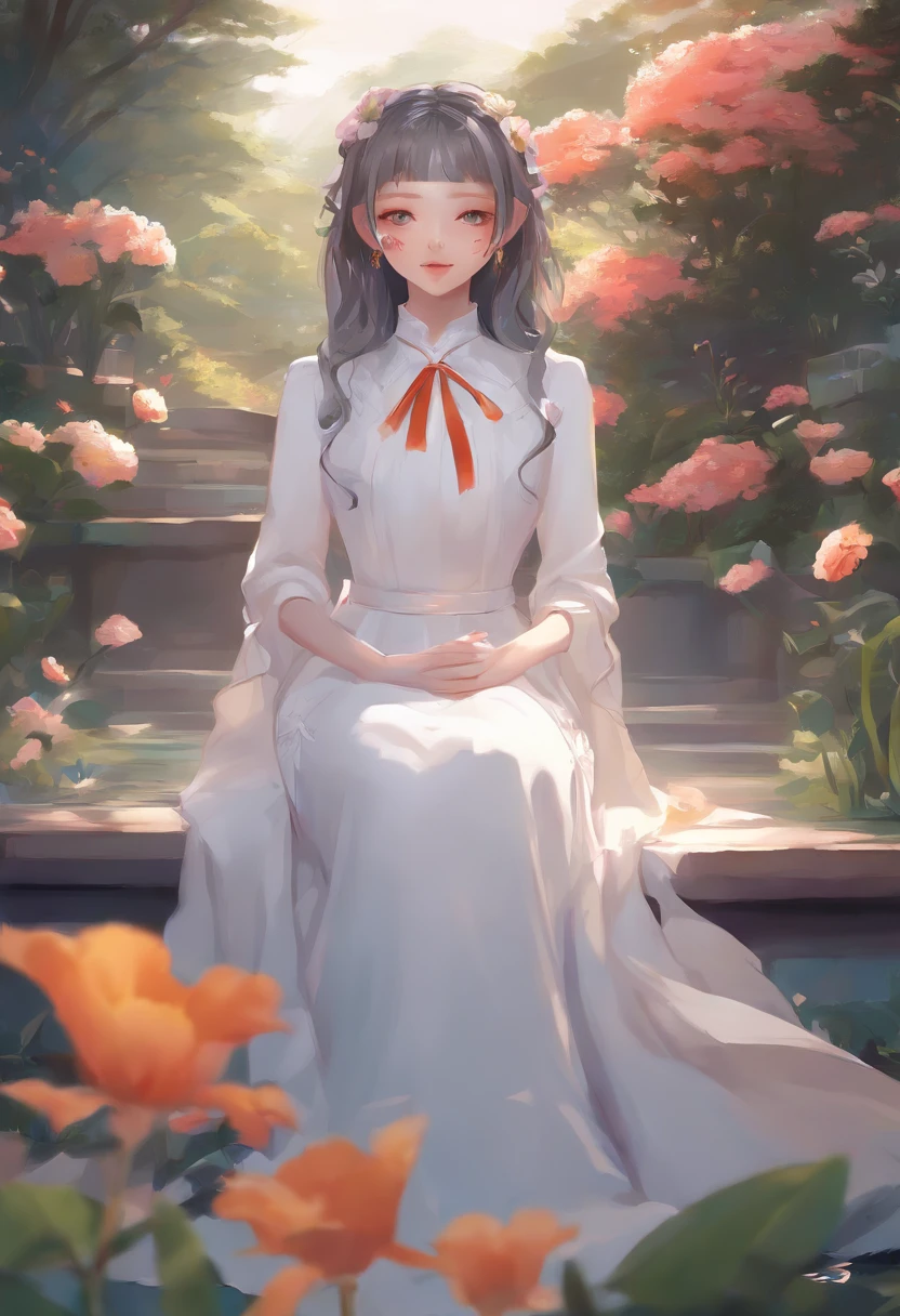 anime girl in a white dress holding a flower in a garden, beautiful anime artwork, beautiful anime art, guweiz on pixiv artstation, guweiz on artstation pixiv, beautiful anime, by Yang J, a beautiful artwork illustration, beautiful anime portrait, artwork in the style of guweiz, anime fantasy artwork, anime art wallpaper 4 k