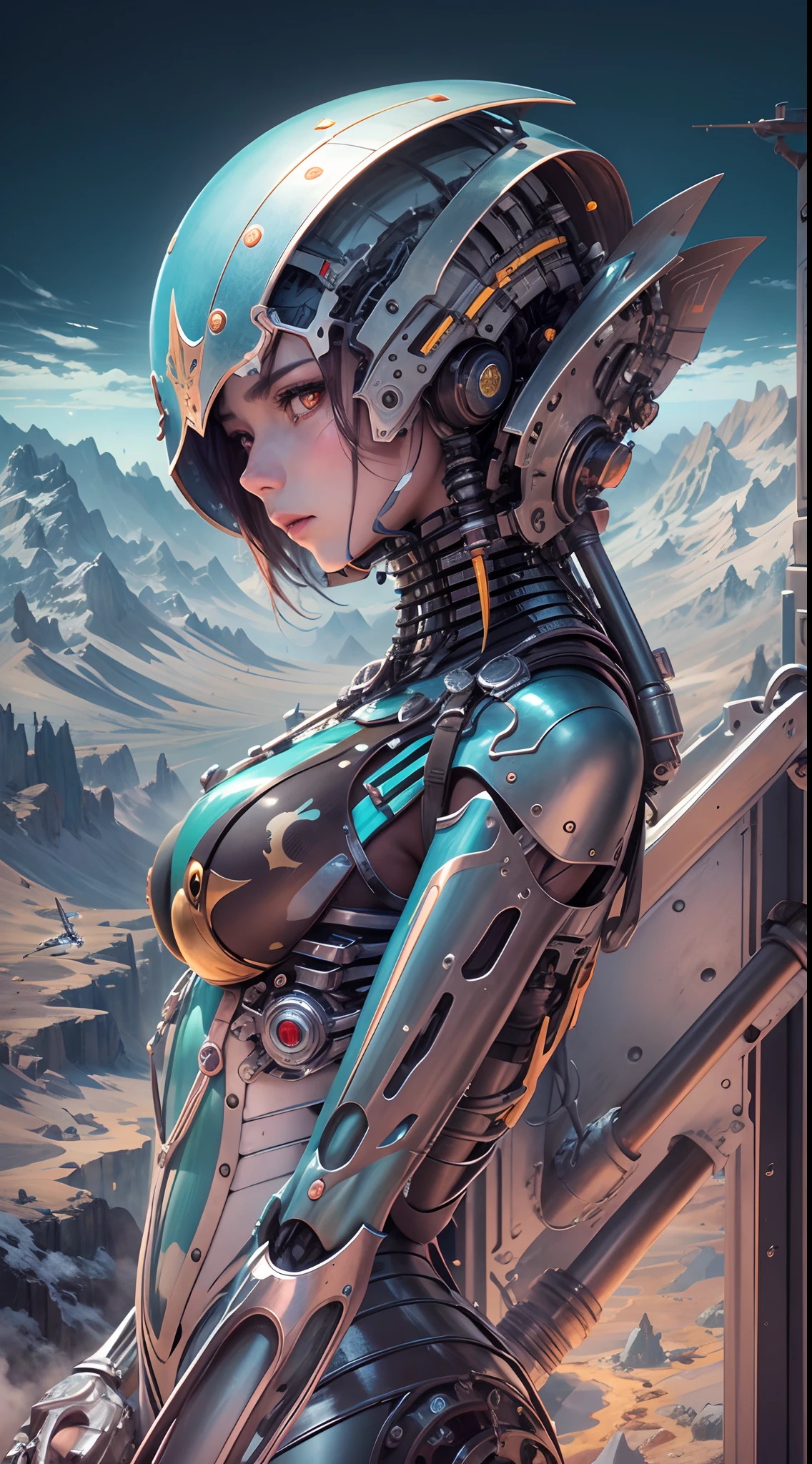 motor irreal:1.4,UHD,La mejor calidad:1.4, fotorrealista:1.4, textura de la piel:1.4, obra maestra:1.8,,Mechanical woman，enormes alas de mariposa,piel de metal brillante,[mech body,mechanical limb]。nigth,Fachada，(Standing on top of a mountain)。colores vibrantes。Science fiction art style.（Beautiful and detailed eye description）,