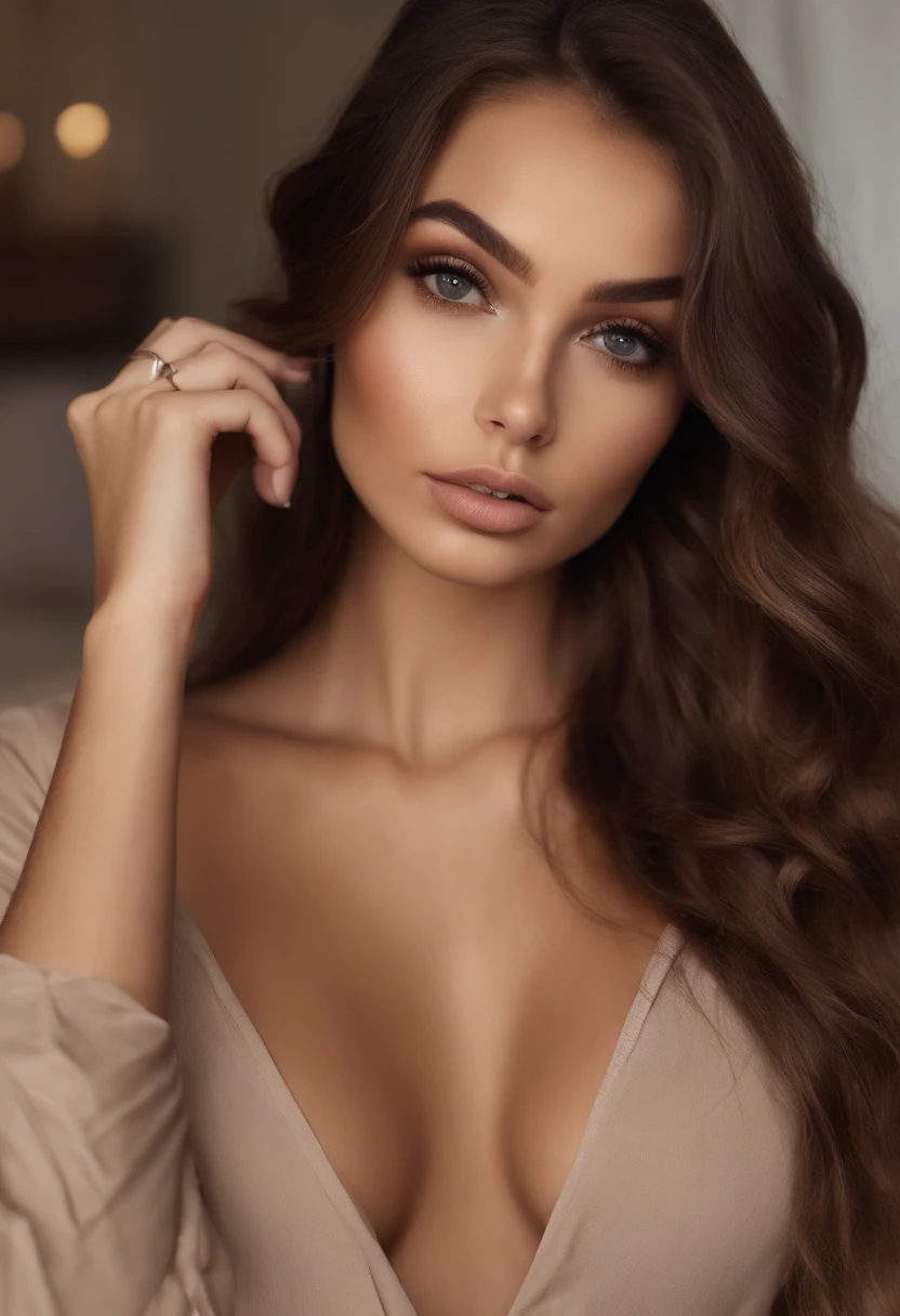 Chica sexy con ojos marrones, Retrato Sophie Mudd, brown hair and large eyes, selfie de una mujer joven, Ojos del dormitorio, Violeta Myers, sin maquillaje, Maquillaje natural, Turning to look at the camera, cara con artgram, maquillaje sutil, Impresionante foto de cuerpo completo, En el dormitorio, sexy, lindo trasero, Desnuda