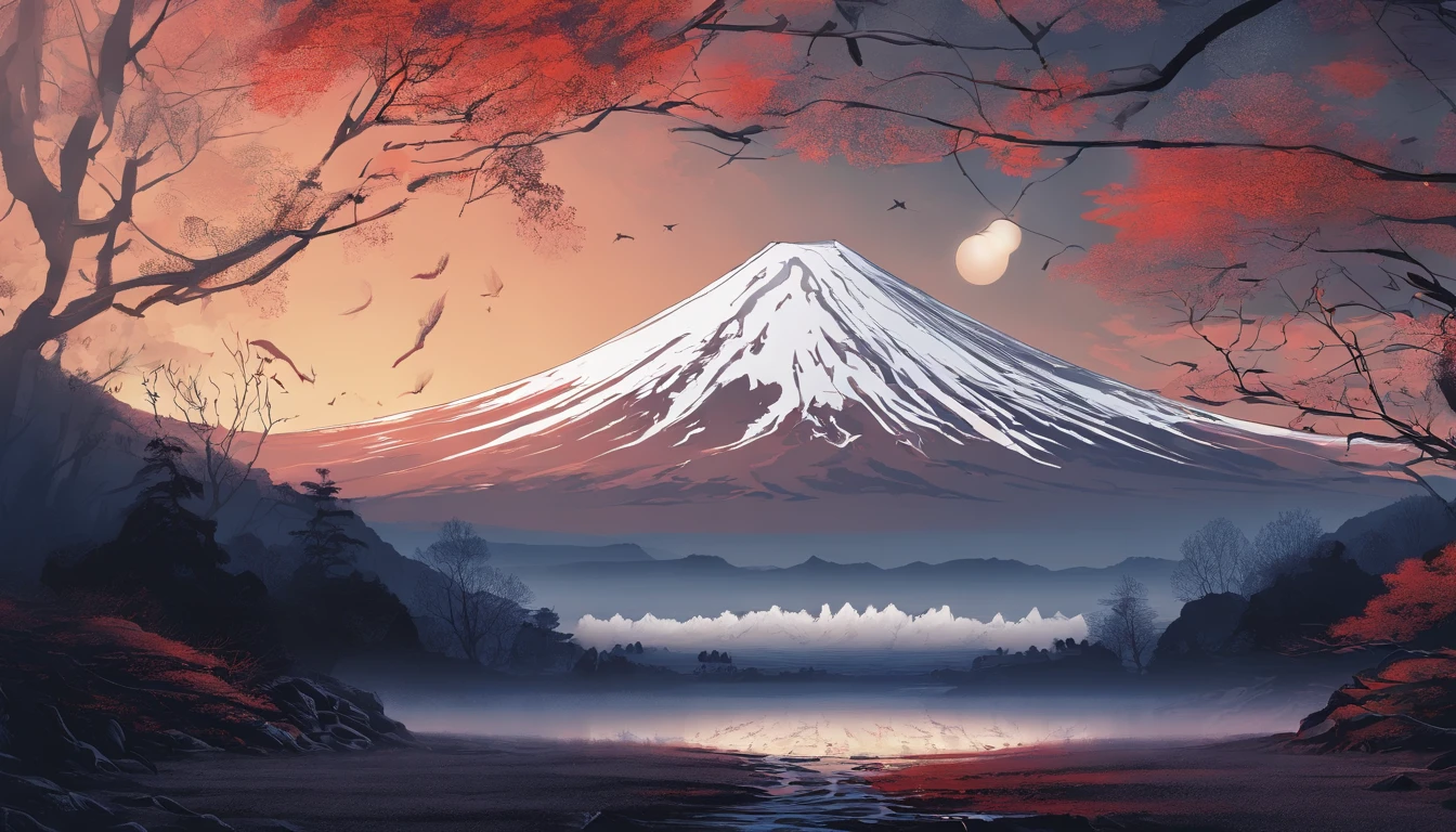 Mt fuji、morning glow、grand、Dynamic landscapes、midwinter、a picture、realisitic
