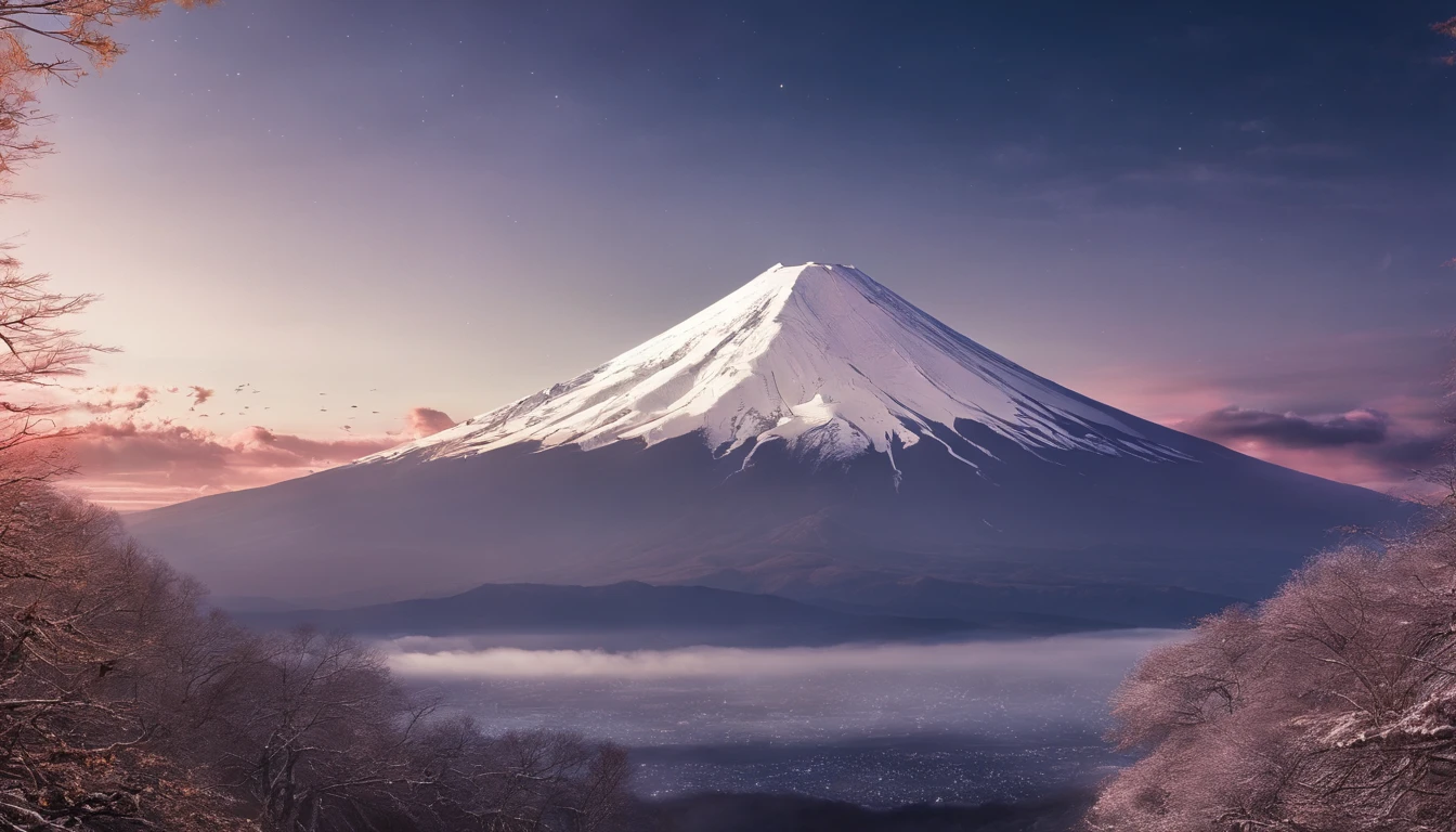 Mt fuji、morning glow、grand、Dynamic landscapes、midwinter、a picture、realisitic