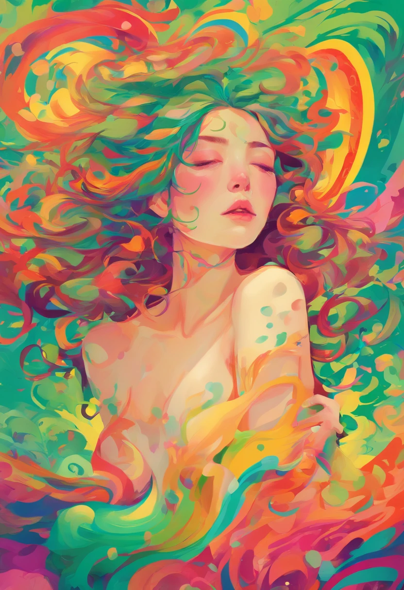 ((top-quality, 8K)), (Realistic), (Face Focus: 1.1), (verdant: 1.3), Kawaii Girl, Hair fluttering in the wind, Facing to the side, Look up at your face, Eyes closed, (barechested: 1.1)、D Cup Breasts,Countless rains