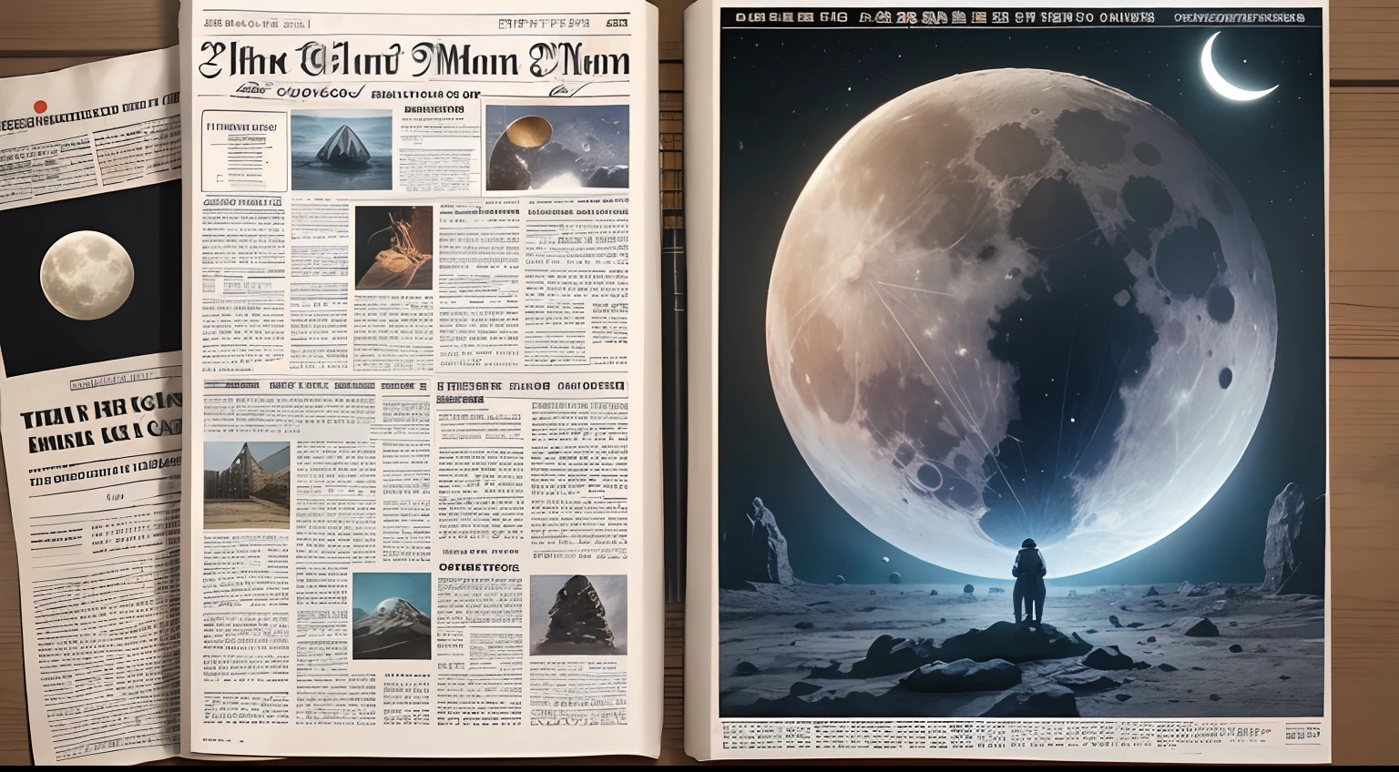 Hand-copied newspapers，Horizontal version，Quarters，（The ancients' imagination of the moon、The ancient exploration of the moon、The origin and identification of the phases of the moon、China's lunar exploration project、）