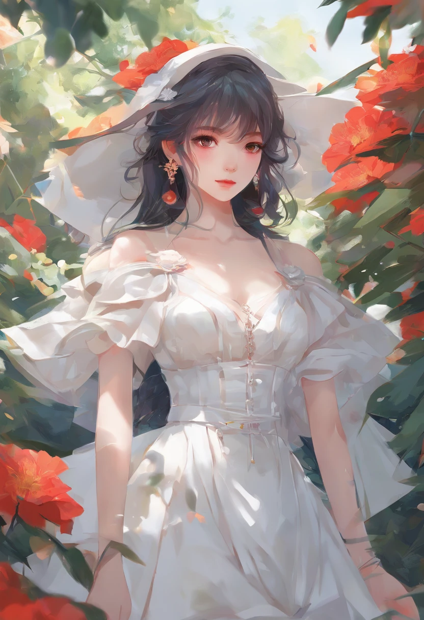anime girl in a white dress holding a flower in a garden, beautiful anime artwork, beautiful anime art, guweiz on pixiv artstation, guweiz on artstation pixiv, beautiful anime, by Yang J, a beautiful artwork illustration, beautiful anime portrait, artwork in the style of guweiz, anime fantasy artwork, anime art wallpaper 4 k